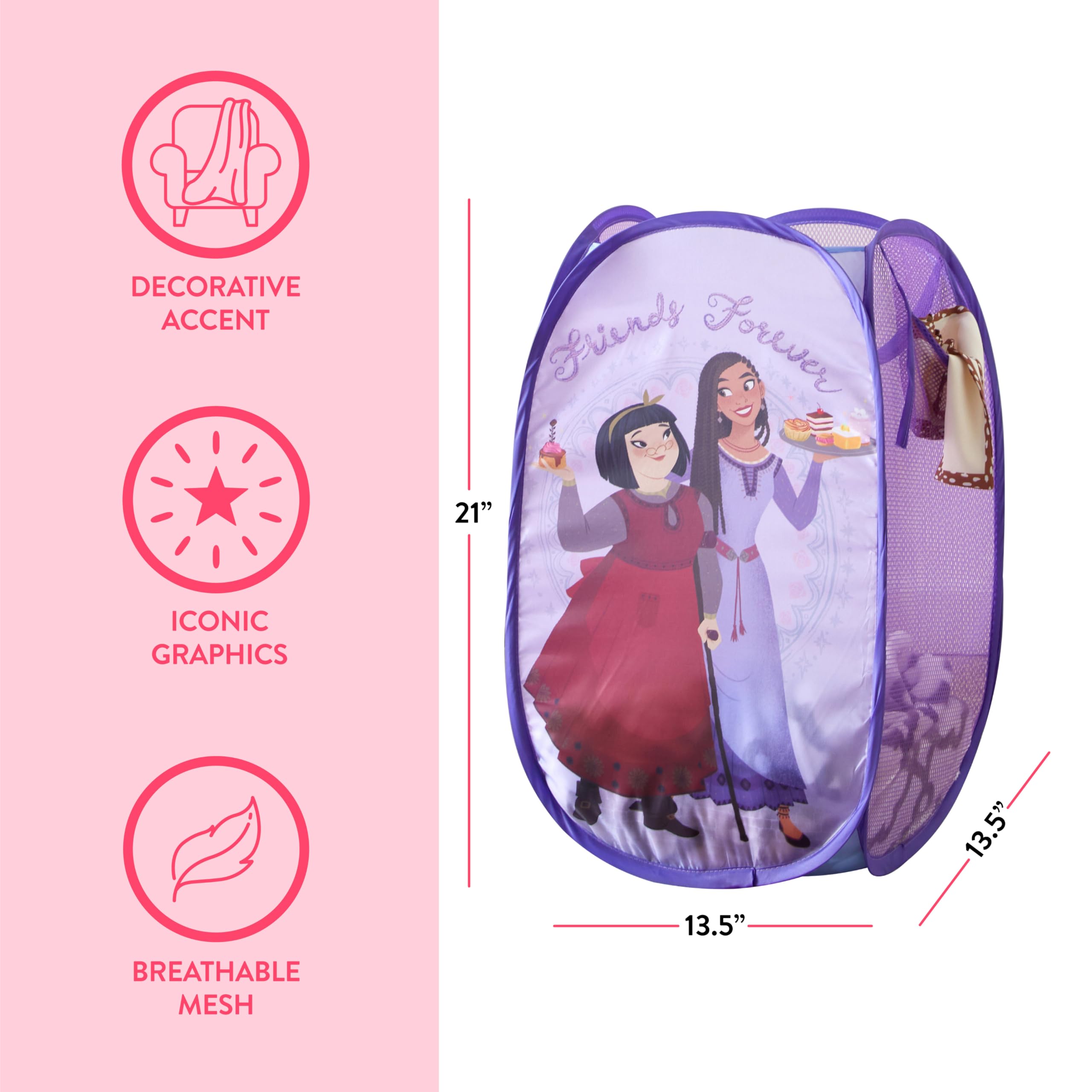 Disney Wish Pop Up Hamper With Durable Carry Handles, 21'' H X 13.5'' W X 13.5'' L