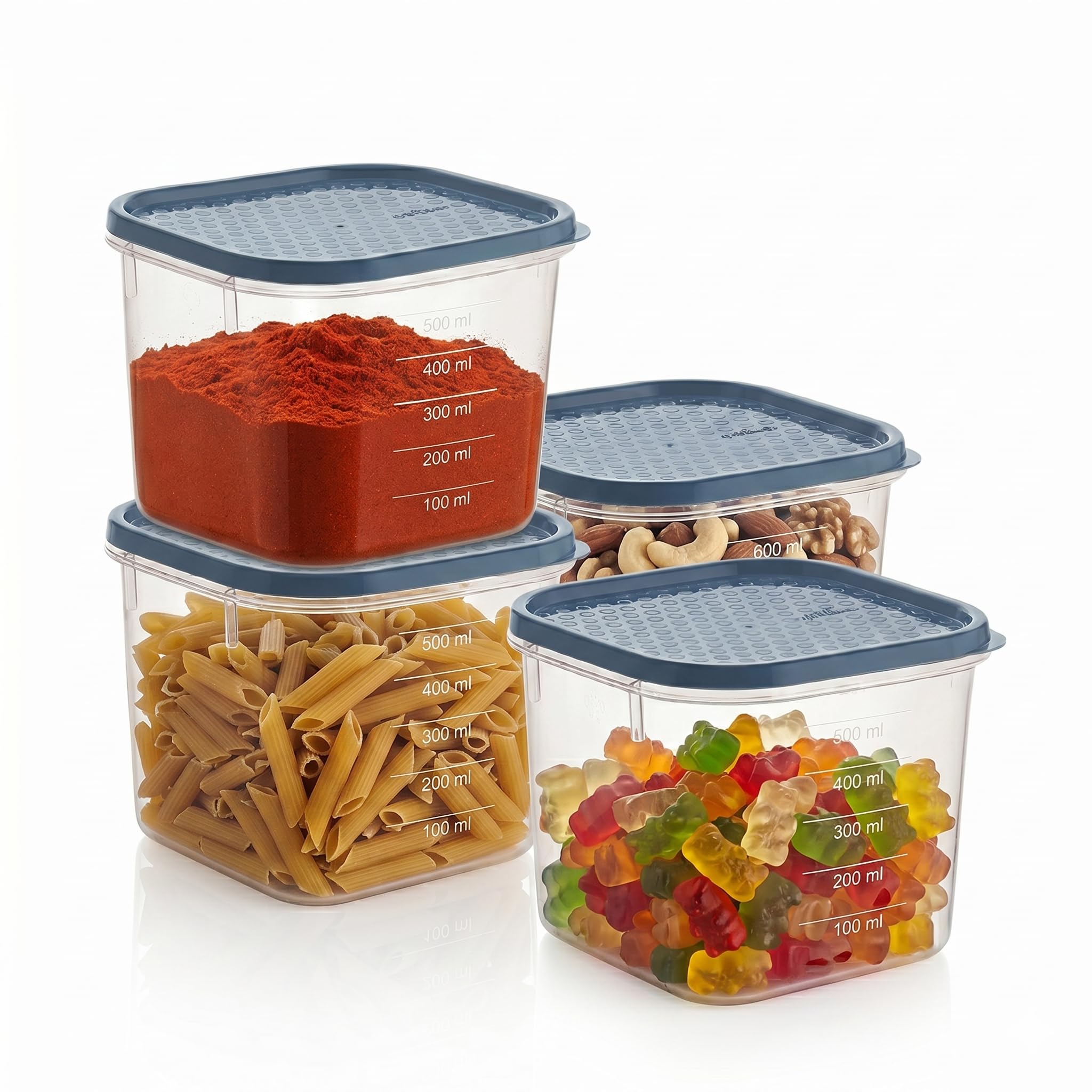 All Time Polka Plastic Storage Container Set Of 4 | 600Ml Each | Bpa Free Airtight Kitchen Storage Containers | Stackable Food G