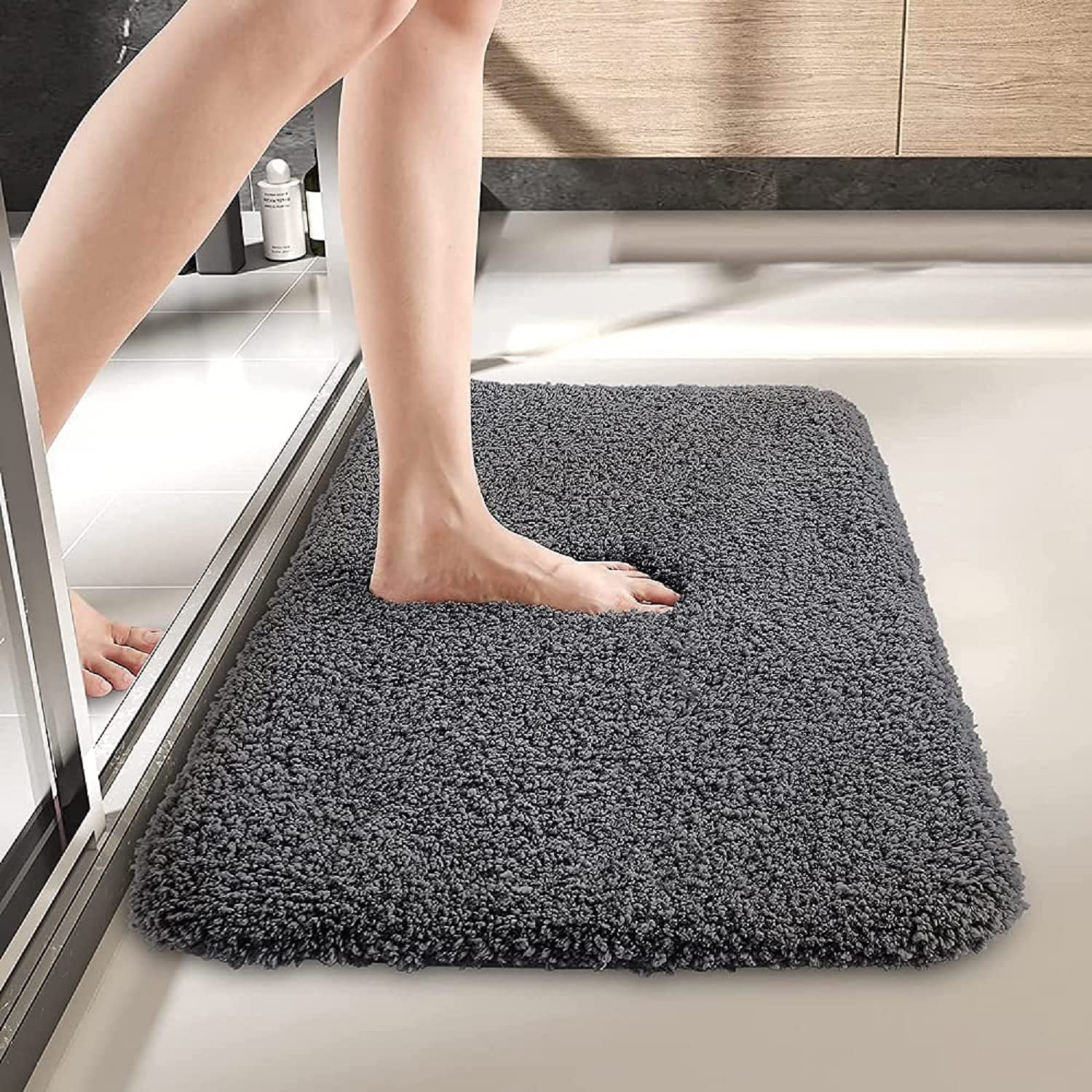 LUCRE Microfiber Bath Mat for Bathroom Anti Slip (40X60 CM) Grey, Pack of 1 Model: TPR_mat97