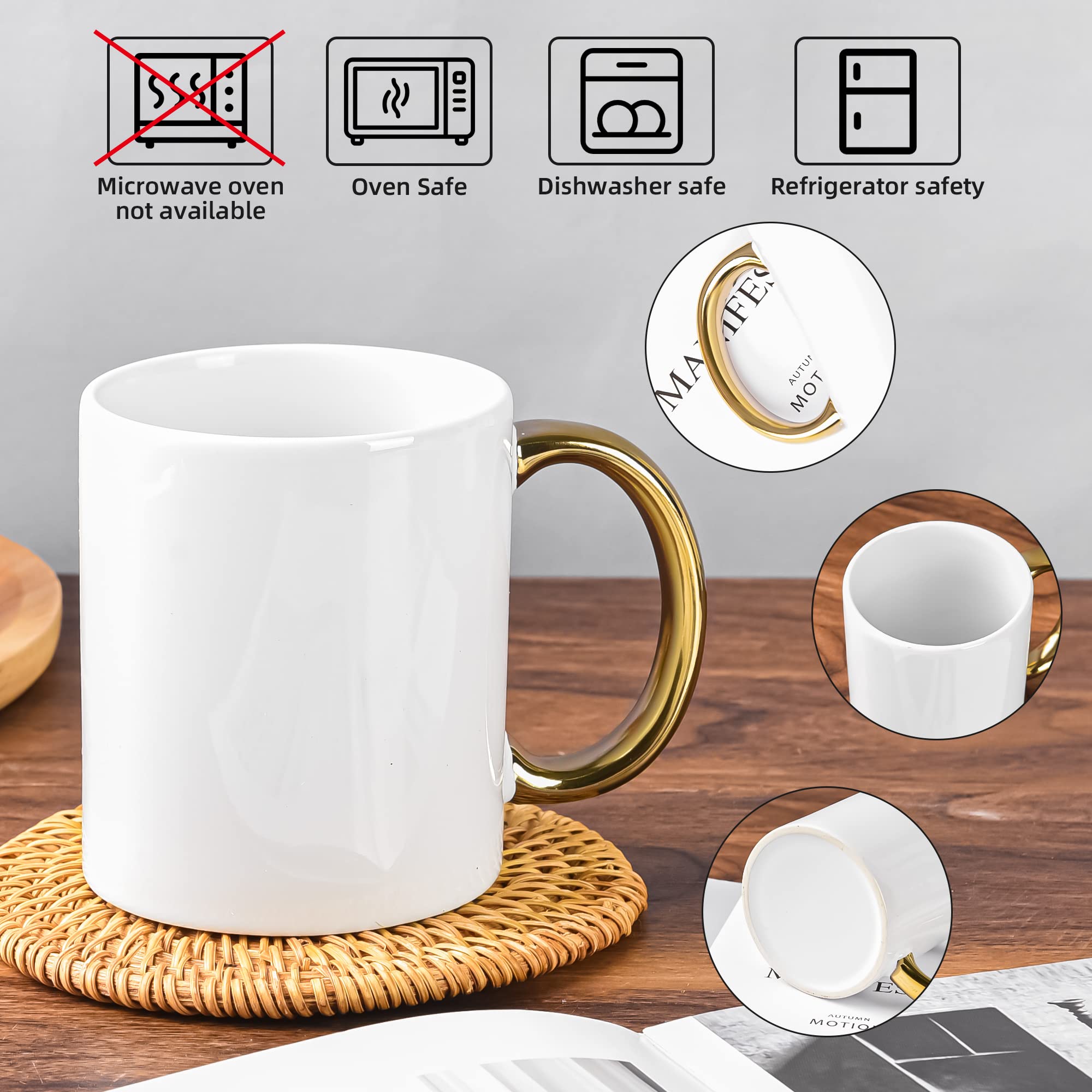 Bycnzb 12 Oz Set Of 6 White Mugs Sublimation Blank Mugs Diy Coated Ceramic Mugs For Coffee Tea, Latte, Cappuccino Cocoa Or Diy G