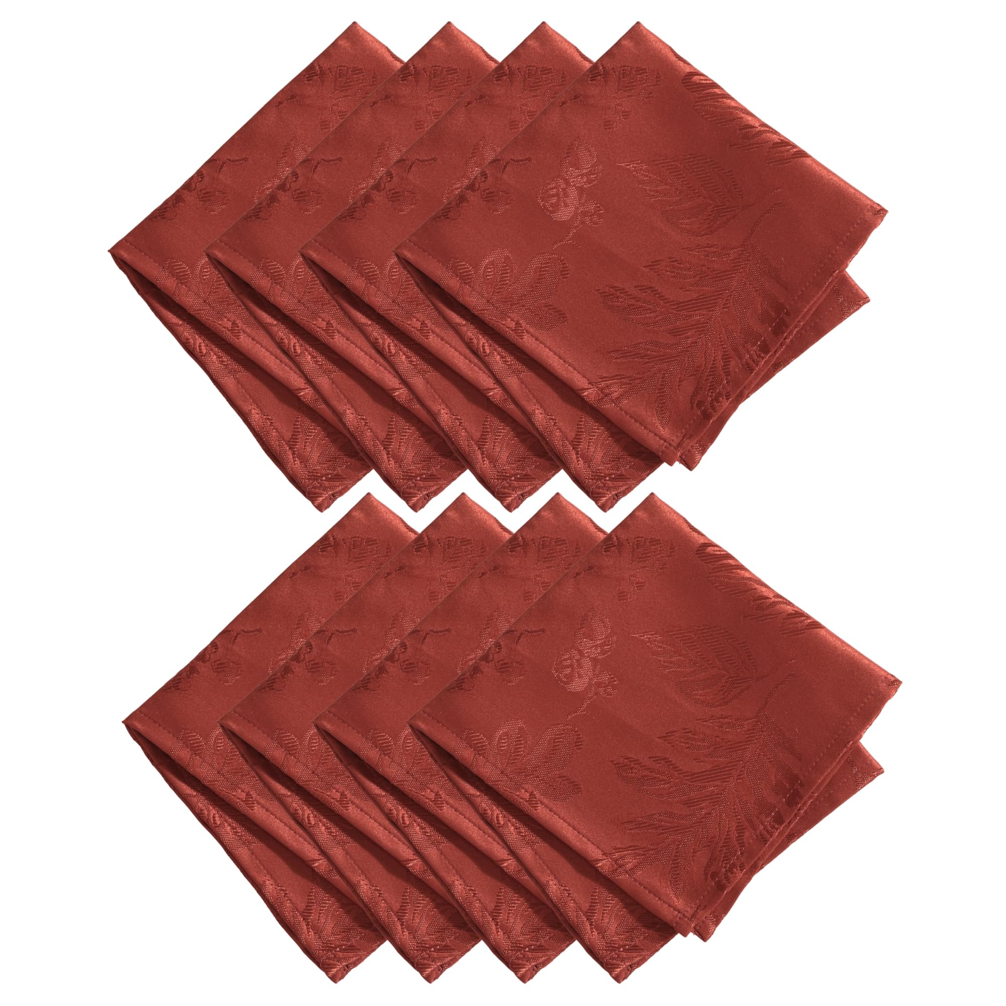 Elrene Home Fashions Elegant Woven Leaves Jacquard Damask Cloth Napkin Set, 17'' X 17'', Pack Of 8, Spice Red
