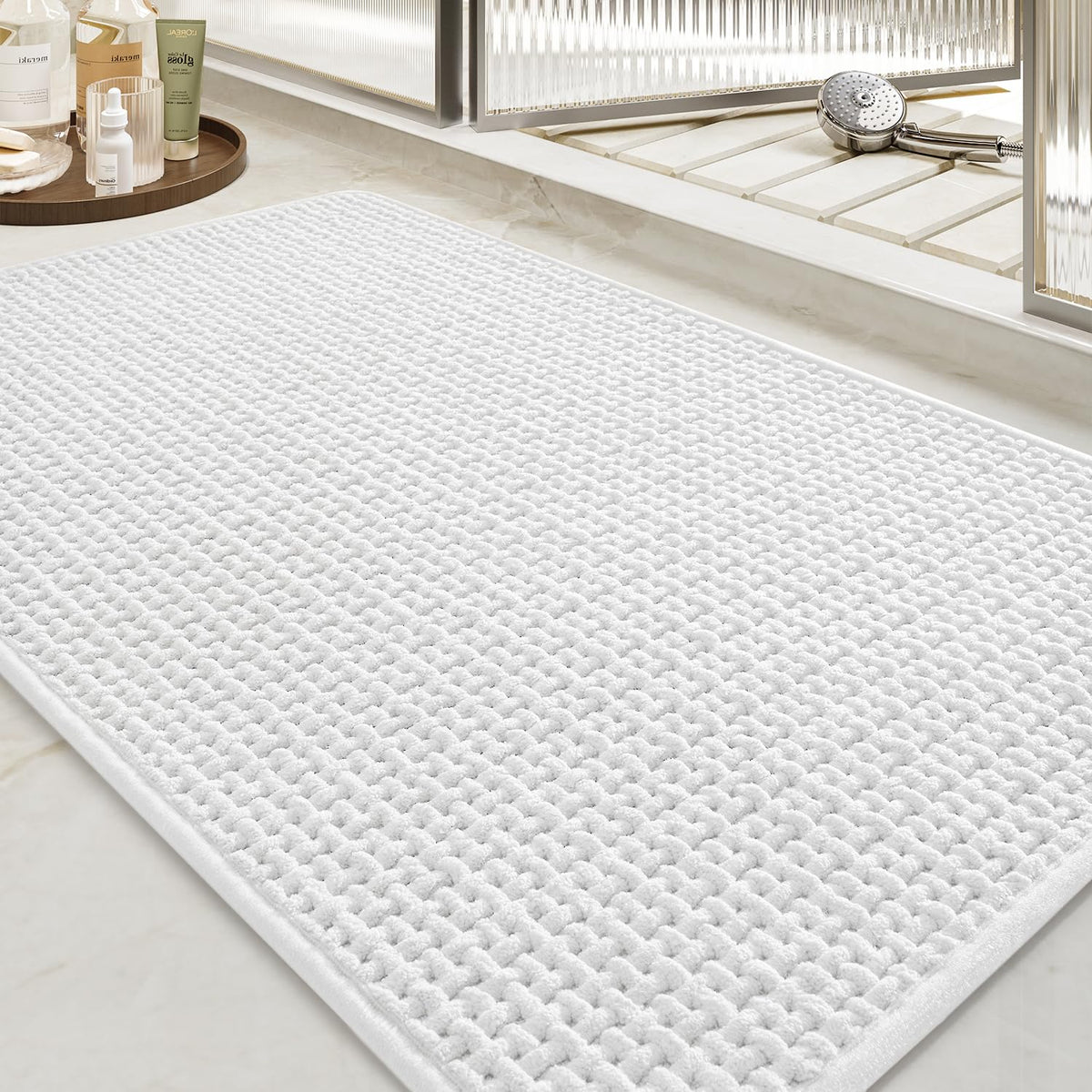 Tchidio Soft Chenille Bath Mat-Super Absorbent Bathroom Mat Quick Dry- Rubber Backed Bath Mats For Bathroom Floor Non Slip- Mach