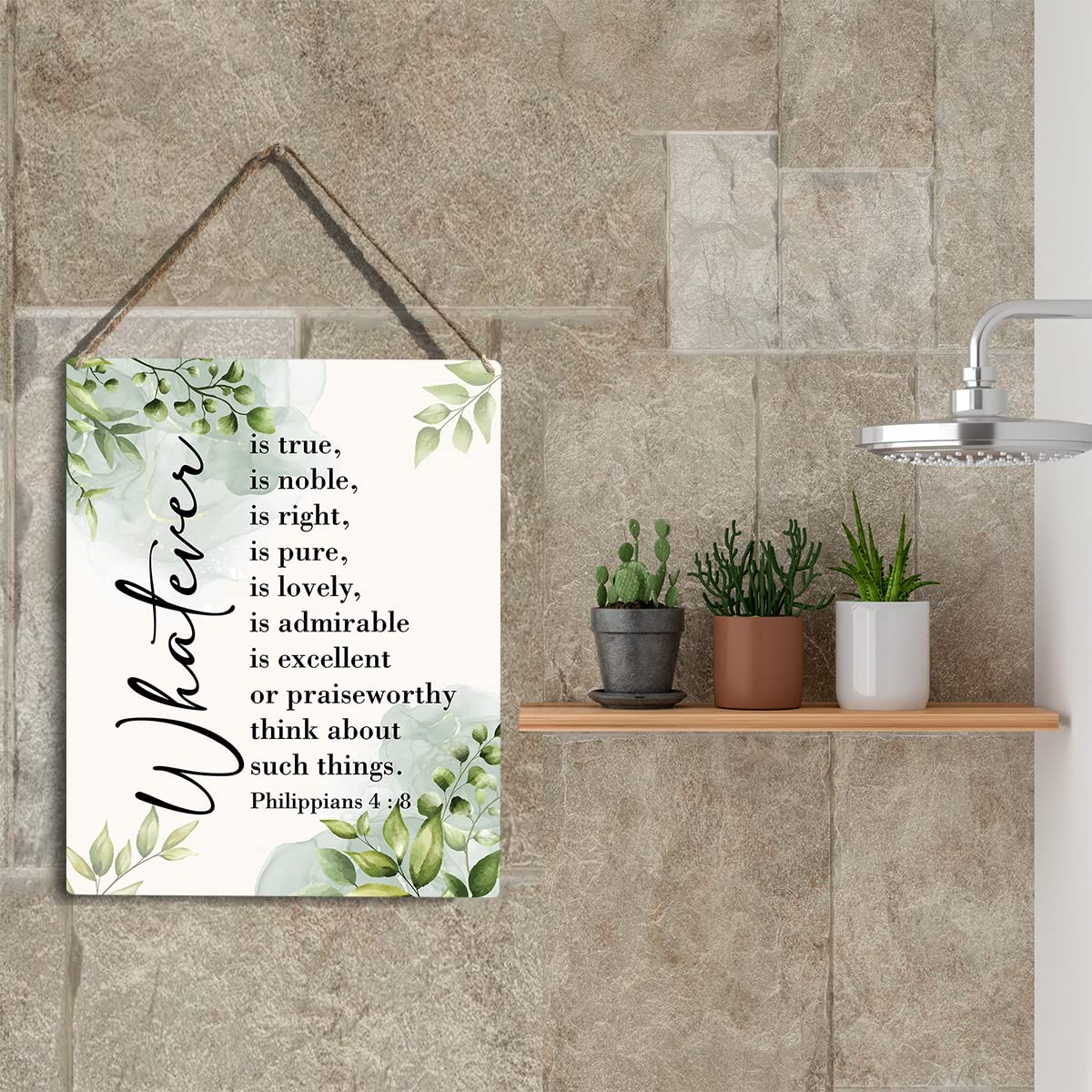 YCYD Christian Inspirational Wall Art Whatever Is True Noble Right Philippians 4:8 Wooden Hanging Sign Christian Bible Verse Wal