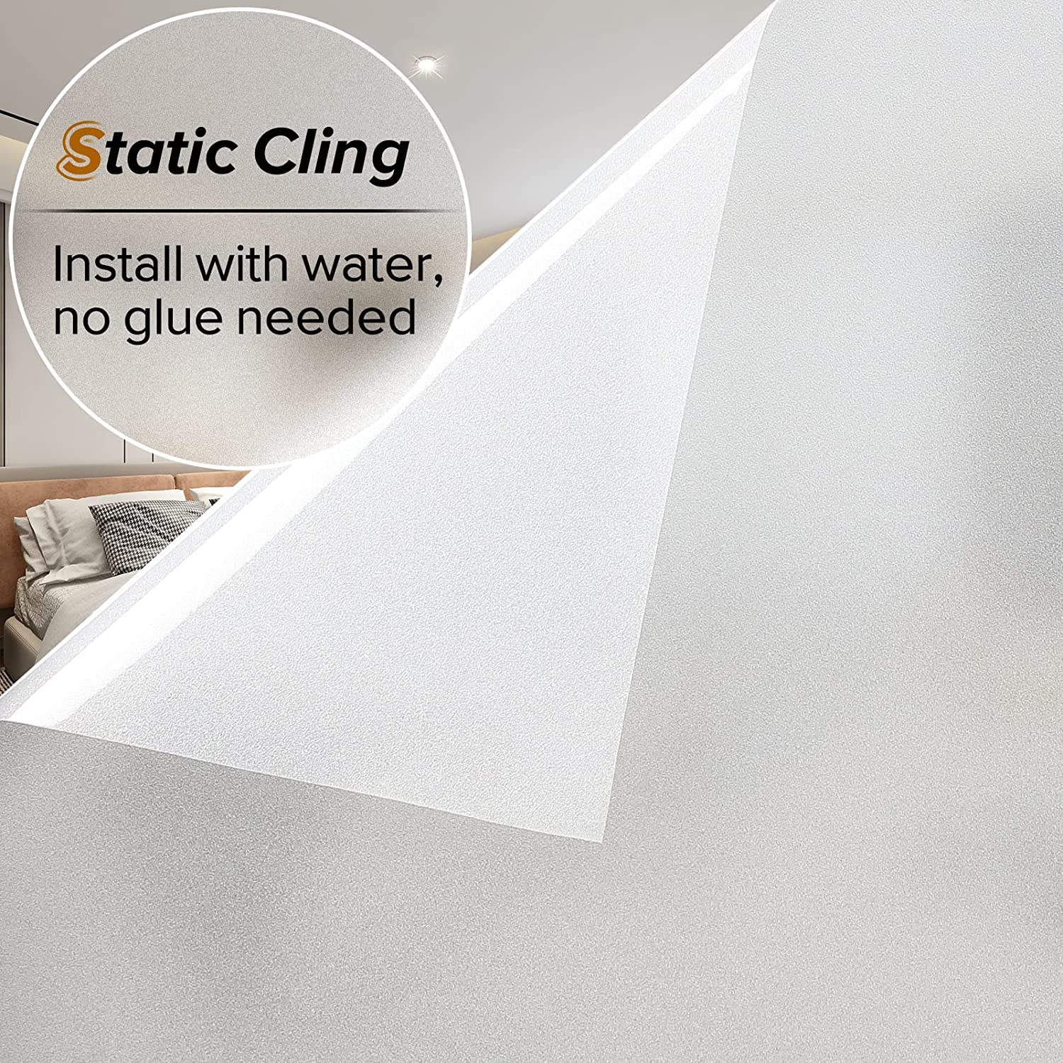 rabbitgoo Window Privacy Film  Frosted glass Window Sticker  Opaque Sun Blocking glass covering  Non-Adhesive cling Removable Vinyl for Home Shower Bathroom  Frosted White  354 x 787 inches