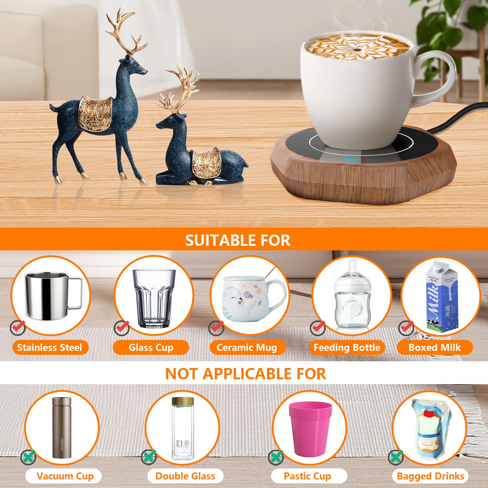Coffee Mug Warmer: Smart Beverage Heating Plate Candle Wax Cup Warmer Electric Thermostat Coaster For Hot Coffee Milk Tea Water