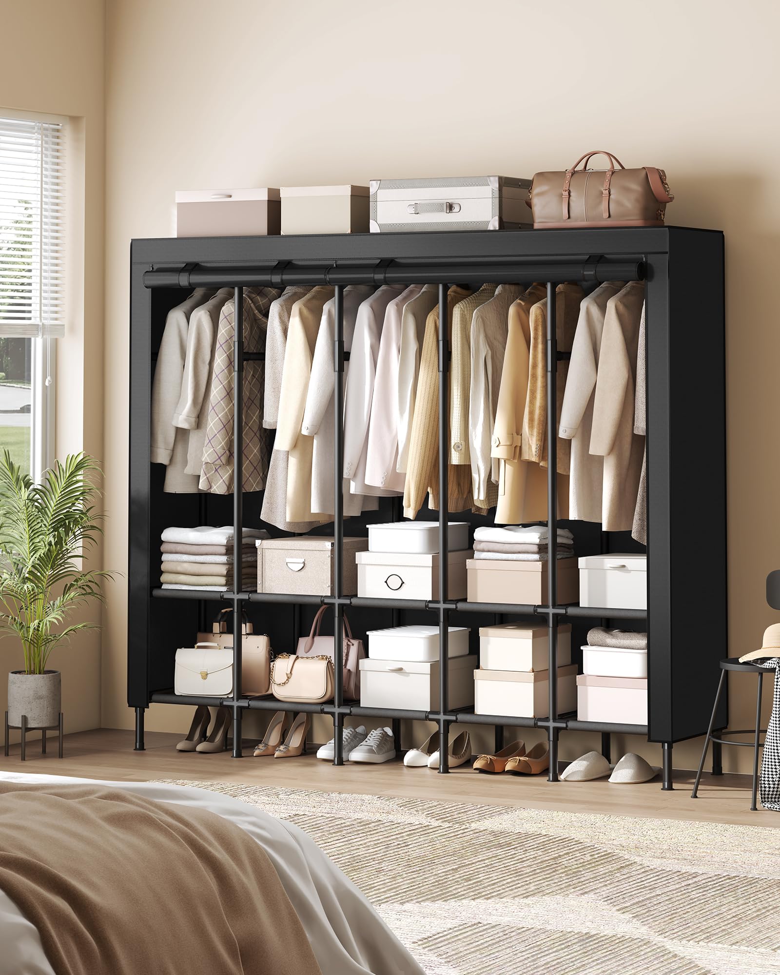 Songmics Wardrobe Closet, 83.5 Inch Large Capacity Portable Closet, Clothing Rack, 25 Mm Dia,Thick Steel Tubes, Clothes Organize