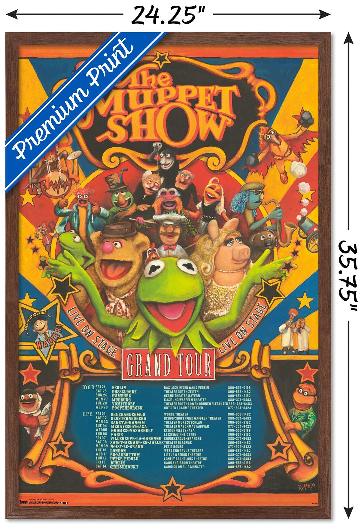 Trends International Disney The Muppets: Most Wanted - Grand Tour Wall Poster, 22.375'' X 34'', Mahogany Framed Version
