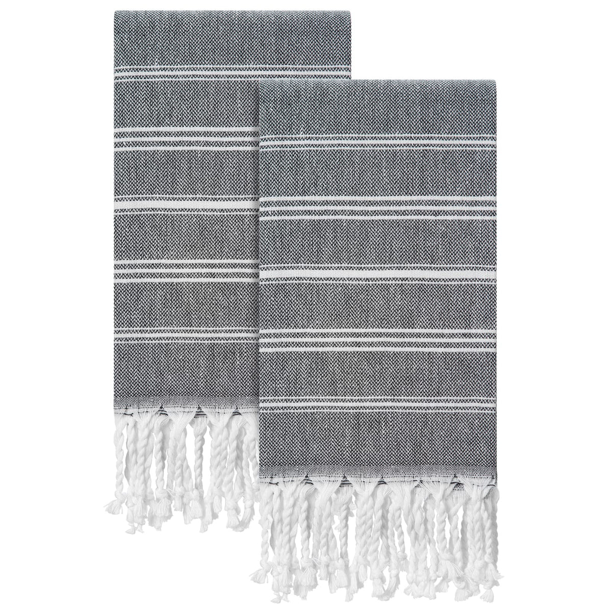 Cabanana Cotton Turkish Hand Towel - Set Of 2 | Boho Kitchen Tea Towels, 30 X 20 Inches Thin Decorative Bathroom Towel (Black)
