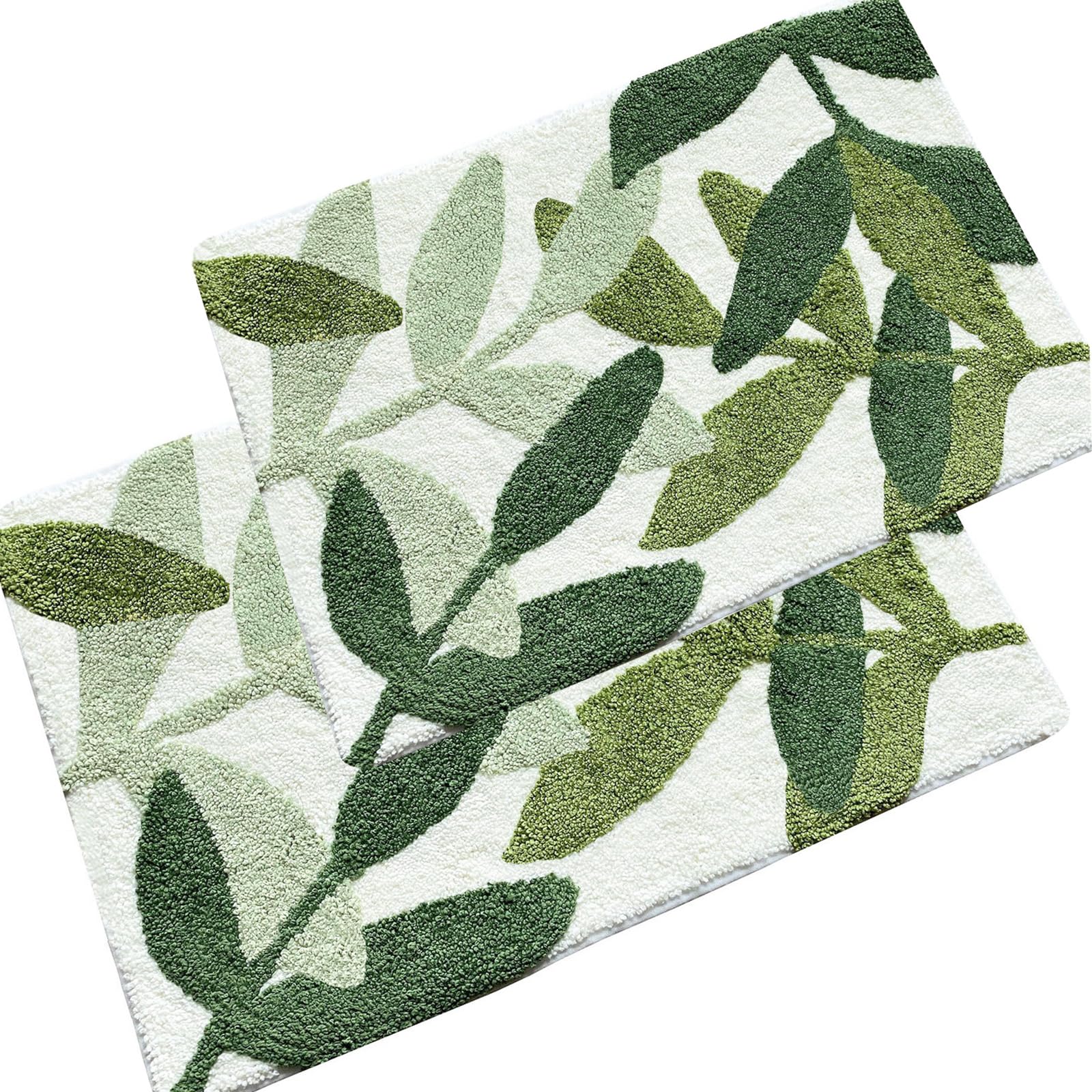 Zebrasmile Bathroom Rugs - Green Bathroom Rug Set 2 Piece, Non-Slip Water Absorbent Bath Mat Set Of 2 Leaf Bath Rug Cute Bathroo