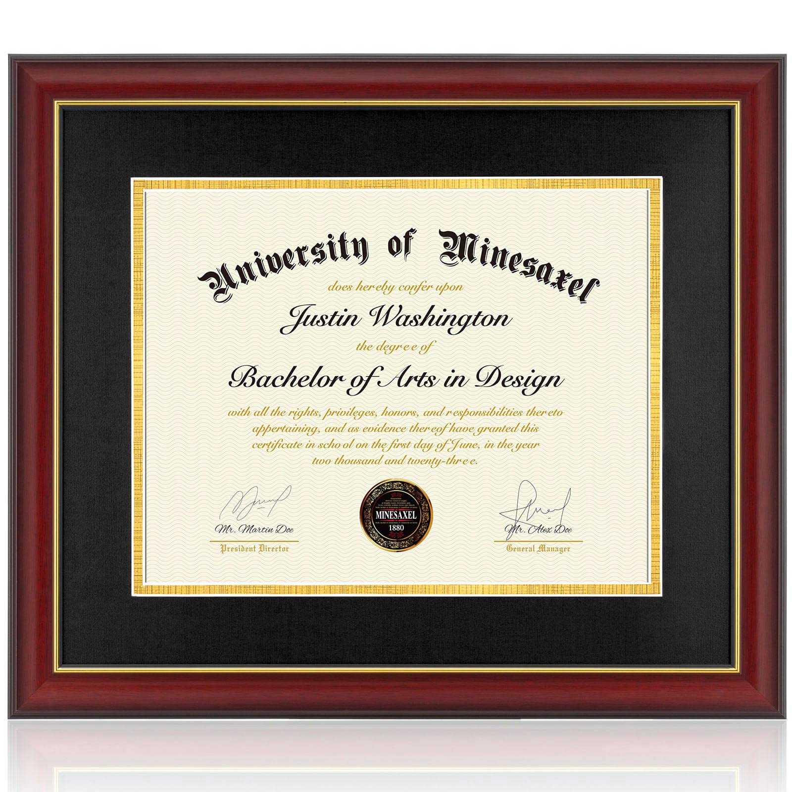 Minesaxel Diploma Frame 14x17 with Black Mat Fits Document, Certificate or 16x20 Picture without Mat, 17x14 Cherry Red Frame for