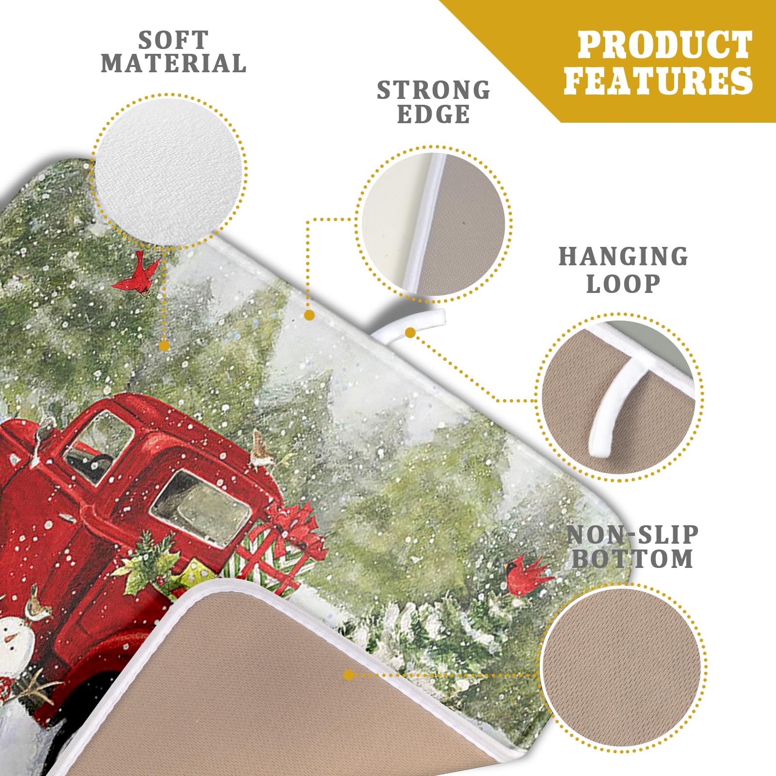 Red Truck Snowman Christmas Drying Mat For Kitchen Counter 16X18 Inch Winter Xmas Tree Mat Pad Red Bird Dishes Pad Dish Drainer