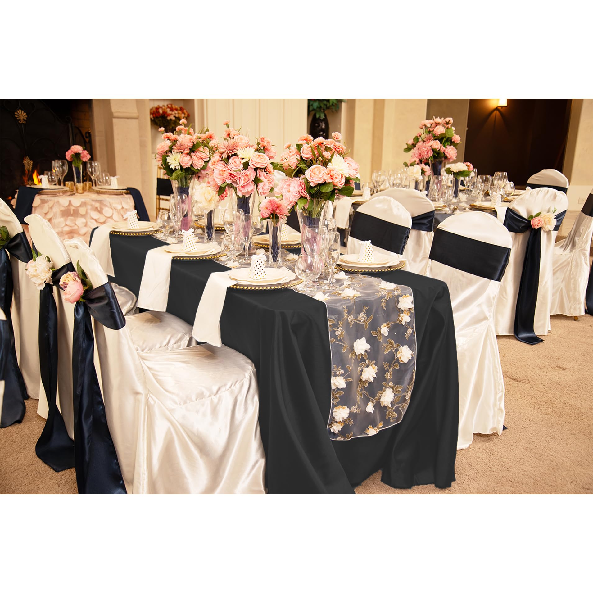 Ltc Linens 5-Pack Black Rectangular Tablecloths 90 In X 132 In With Rounded Corners - Ideal For 6 Ft Tables With Floor-Length Dr