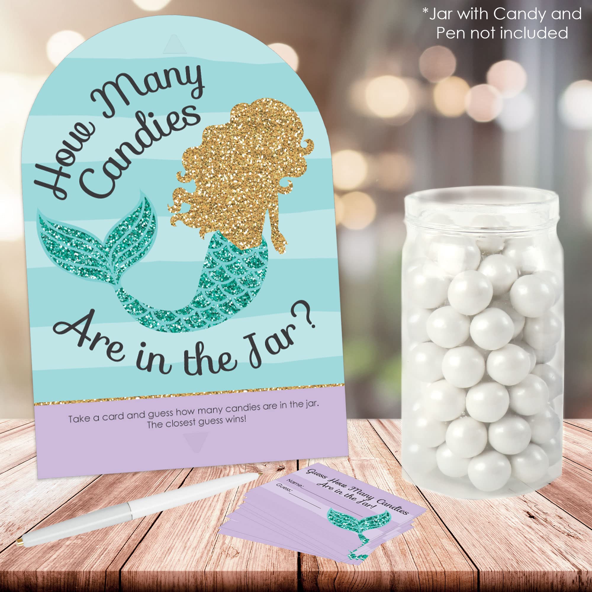 Big Dot Of Happiness Lets Be Mermaids - How Many Candies Baby Shower Or Birthday Party Game - 1 Stand And 40 Cards - Candy Guess