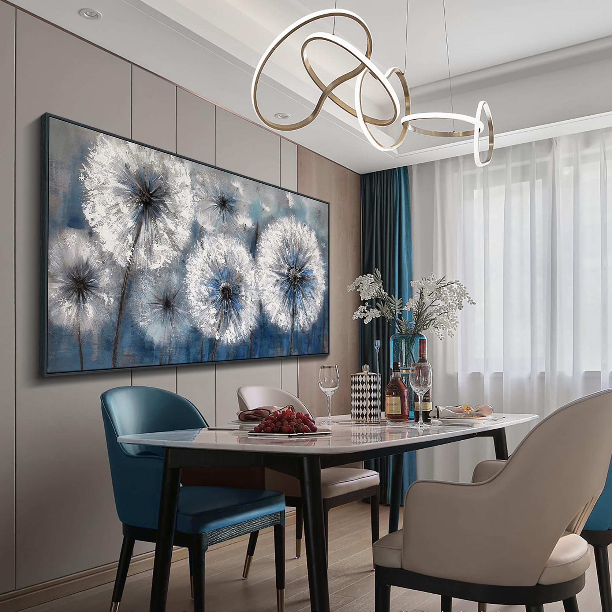 Pogusmavi Dandelion Wall Art Blue Wall Decor Painting Living Room Plant Pictures Framed Paintings For Wall Decorations Artwork F