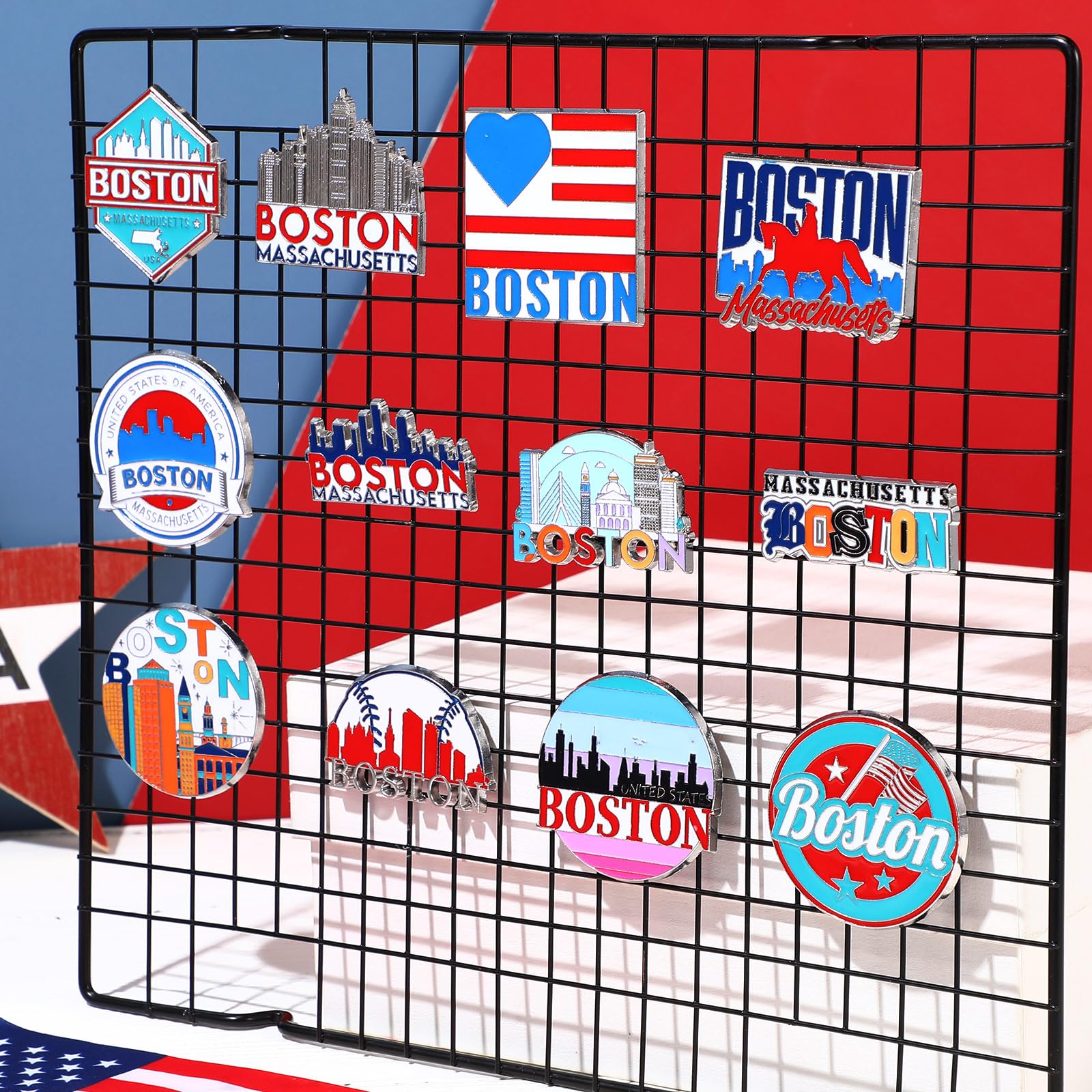 Konohan 12 Pcs Boston Magnets for Refrigerator Metal USA Fridge Magnet Magnetic Boston Souvenirs Gifts USA State Magnetic Refrig