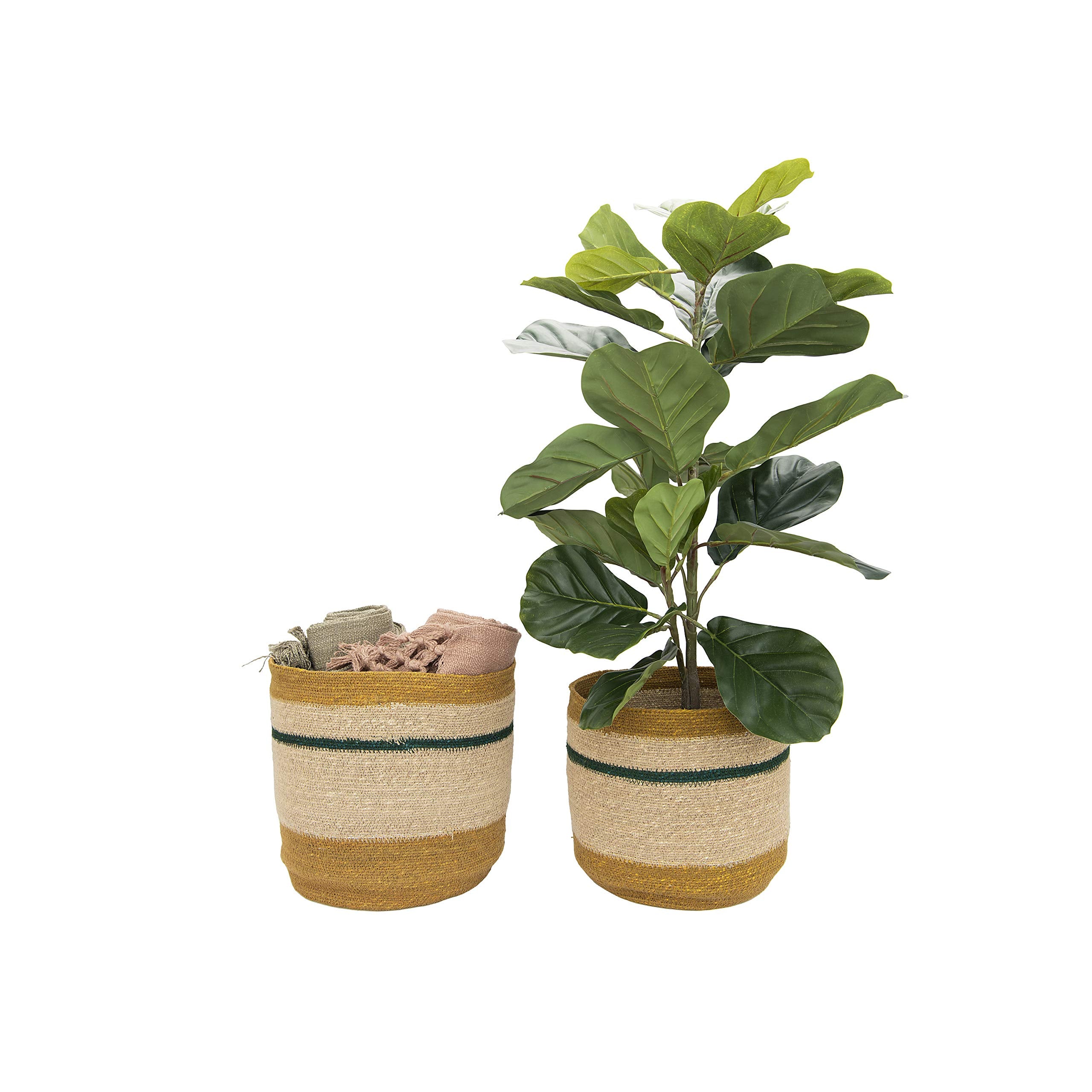 Creative Co-Op Df2462 10.75'' & 12.25'' Handwoven Natural Seagrass Striped (Set Of 2 Sizes) Baskets, Brown