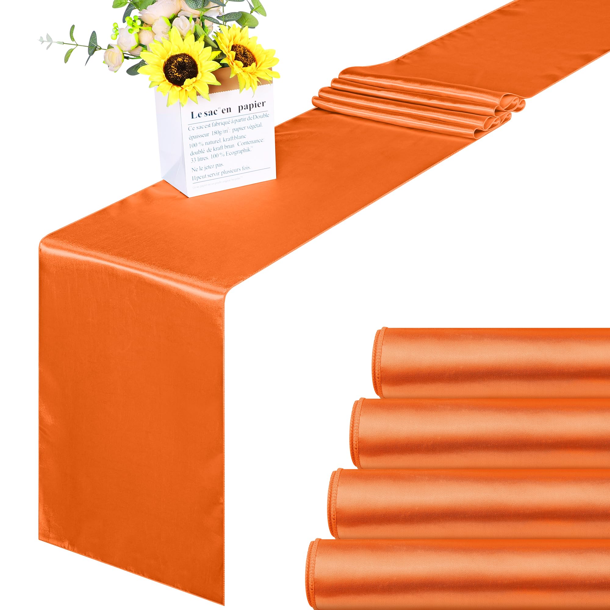 Aneco 4 Pack Satin Table Runner 12 X 108 Inch Orange Long Bright Silk And Smooth Fabric Party Table Runner For Wedding Banquet P