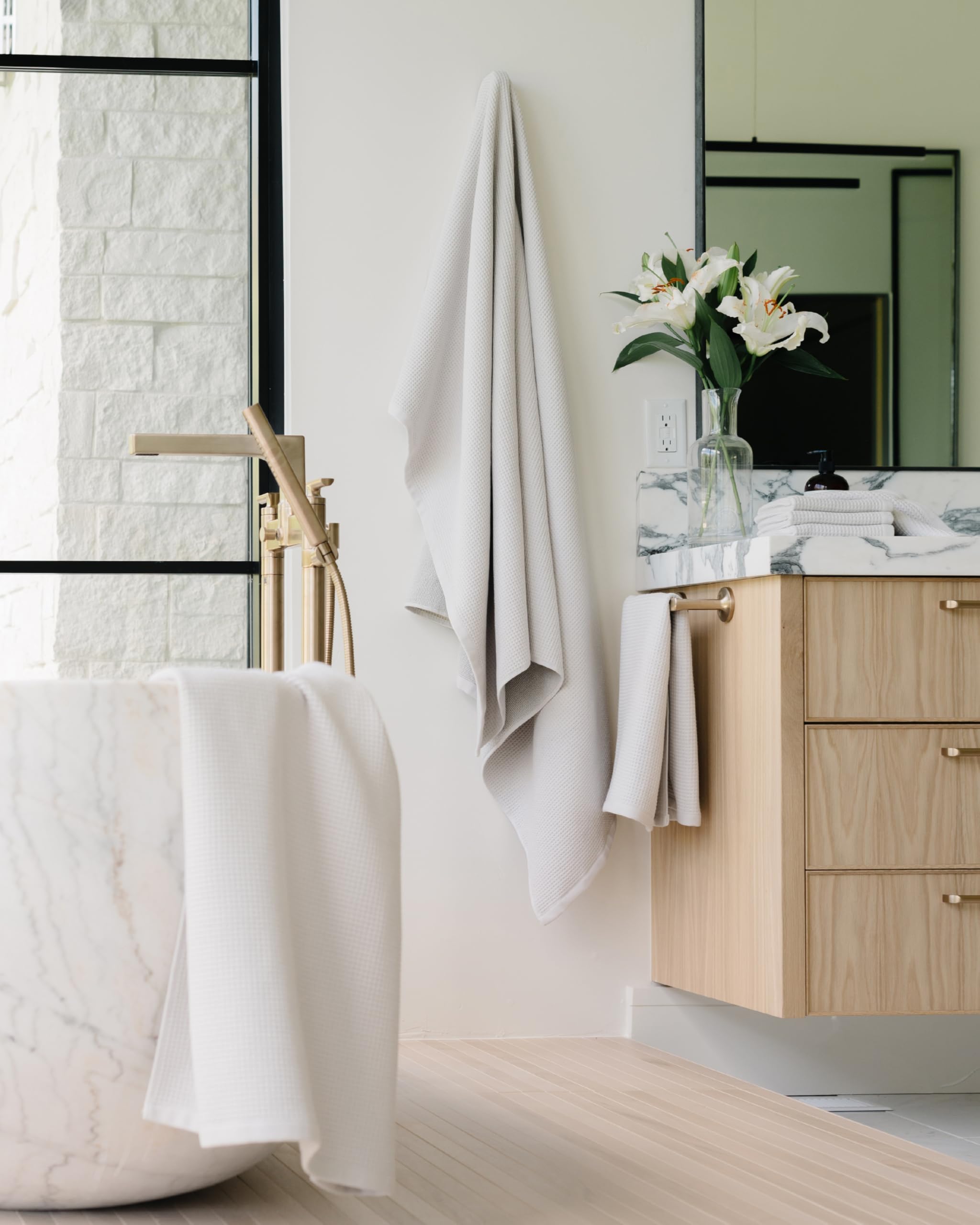 Cozy Earth Light Grey Waffle Bath Towels- Made From Cotton & Viscose From Bamboo, Plush, Absorbent, Soft