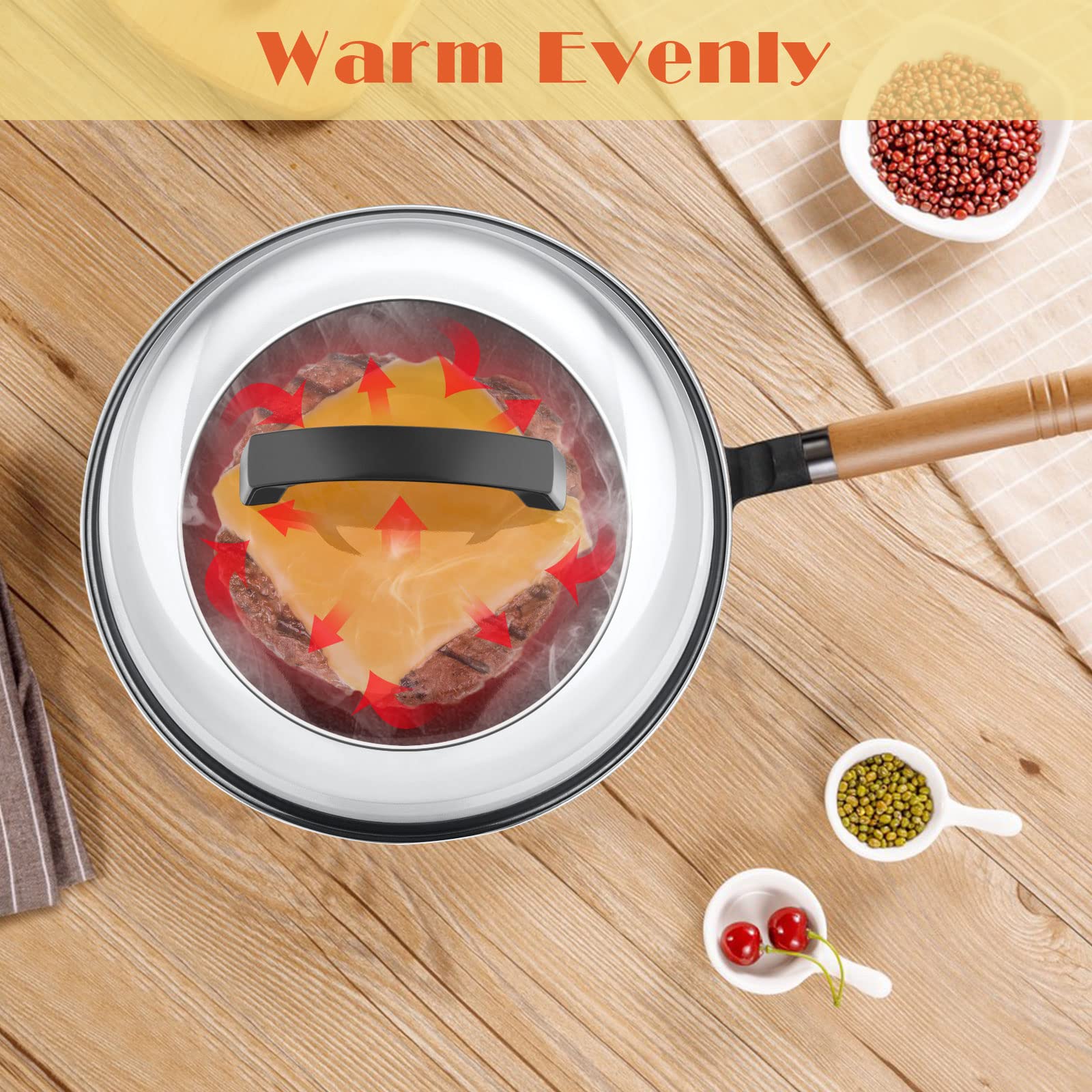 9In Cheese Melting Dome, Hasteel 2Pcs Stainless Steel Round Basting Cover, Lightweight Steam Cover Lid With Plastic Handle, Dura