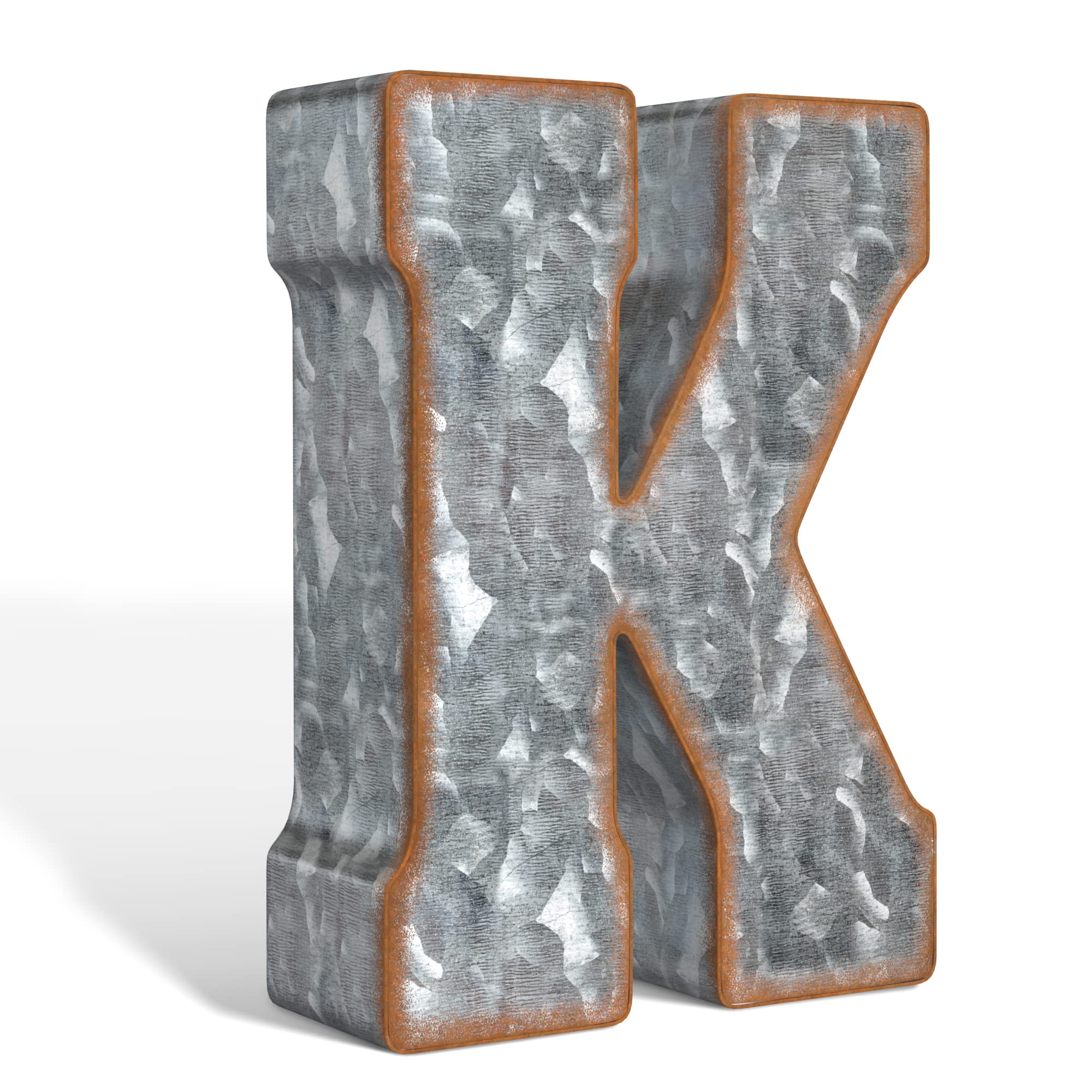 7 Inch Galvanized Metal Letters For Wall Decor - 3D Letter K For Hanging Or Freestanding - Unique Blend Of Rustic, Vintage, West