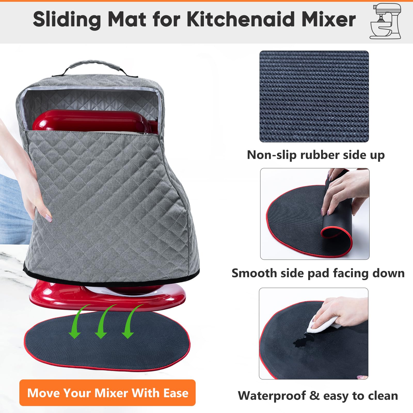 Bagsprite Stand Mixer Cover With Appliance Sliders Compatible With Kitchenaid Mixer 6/7/8 Quart With Pockets For Kitchen Aid Acc