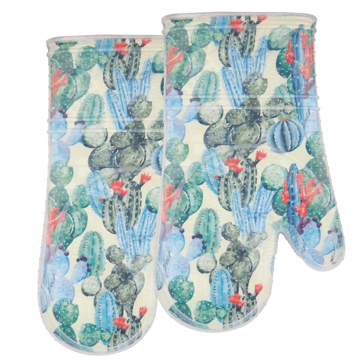 Oven Mitts Set Of 2 With Transparent Clear Silicone Shell And Nice Fruit Flower Cotton Lining, Heat Resistant To 500 F Kitchen O