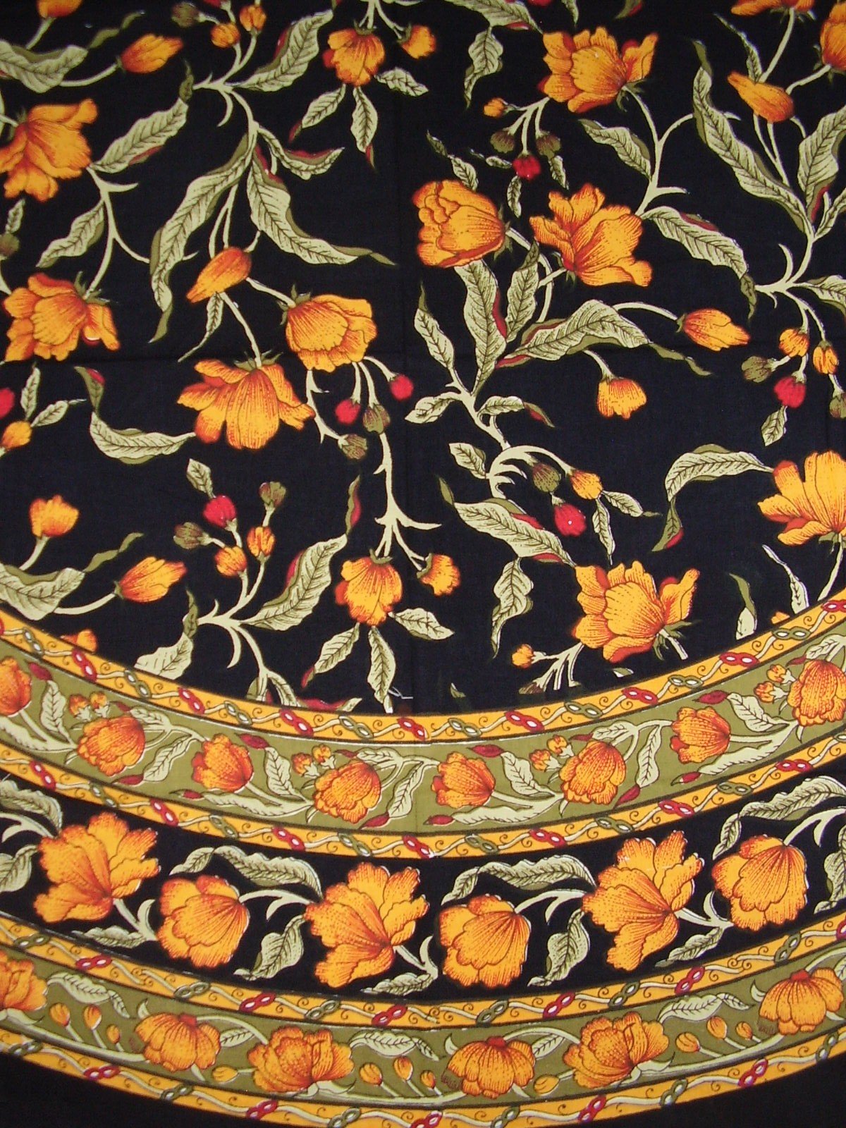 India Arts French Floral Round Cotton Tablecloth 70 Amber on Black