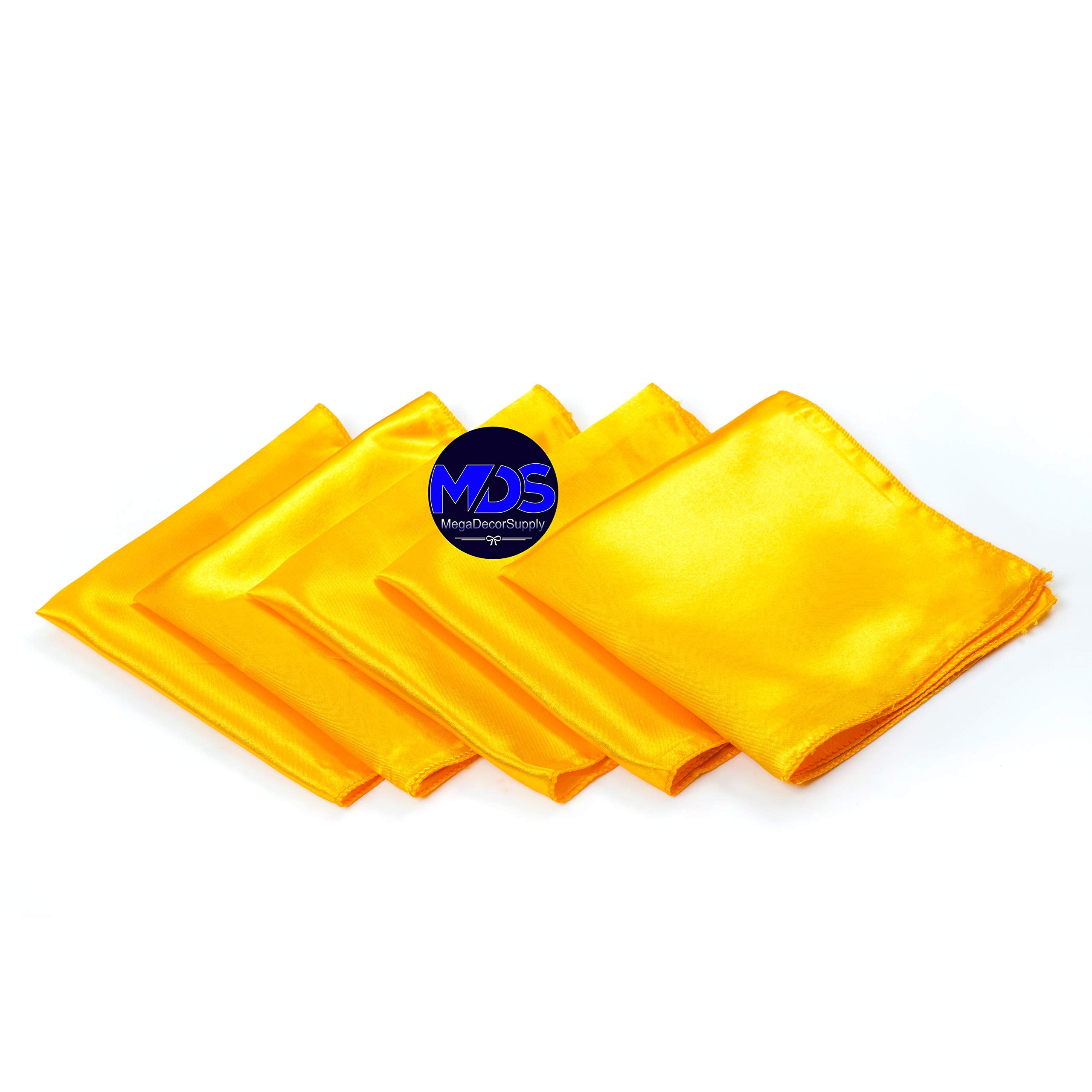 Mds Pack Of 50 Wedding Satin 12''X 12'' Square Dinner Napkin Or Handkerchief For Wedding Banquet Decoration - Yellow Gold