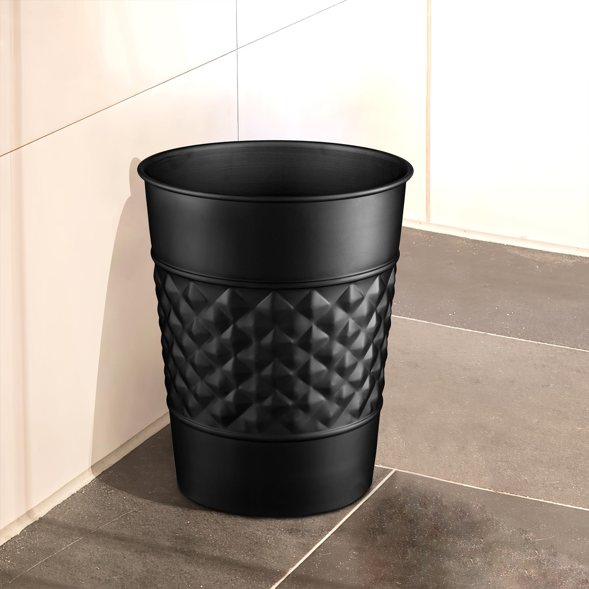 Monarch Abode 29128 Handcrafted, Geometric Embossed, Metal Wastebasket Trash Can For Home Office Bedroom, Decorative Wastebasket
