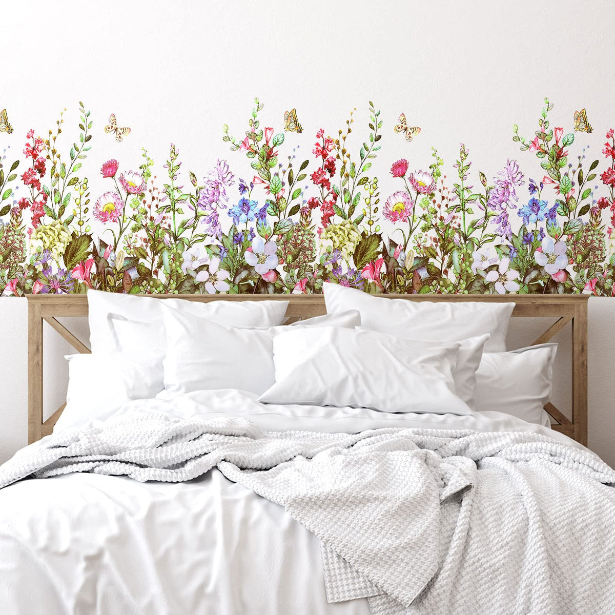 Outus Flower Wall Decals Floral Butterfly Wall Stickers Wildflower Greenery Wall Decor Removable Peel And Stick Art Murals For K