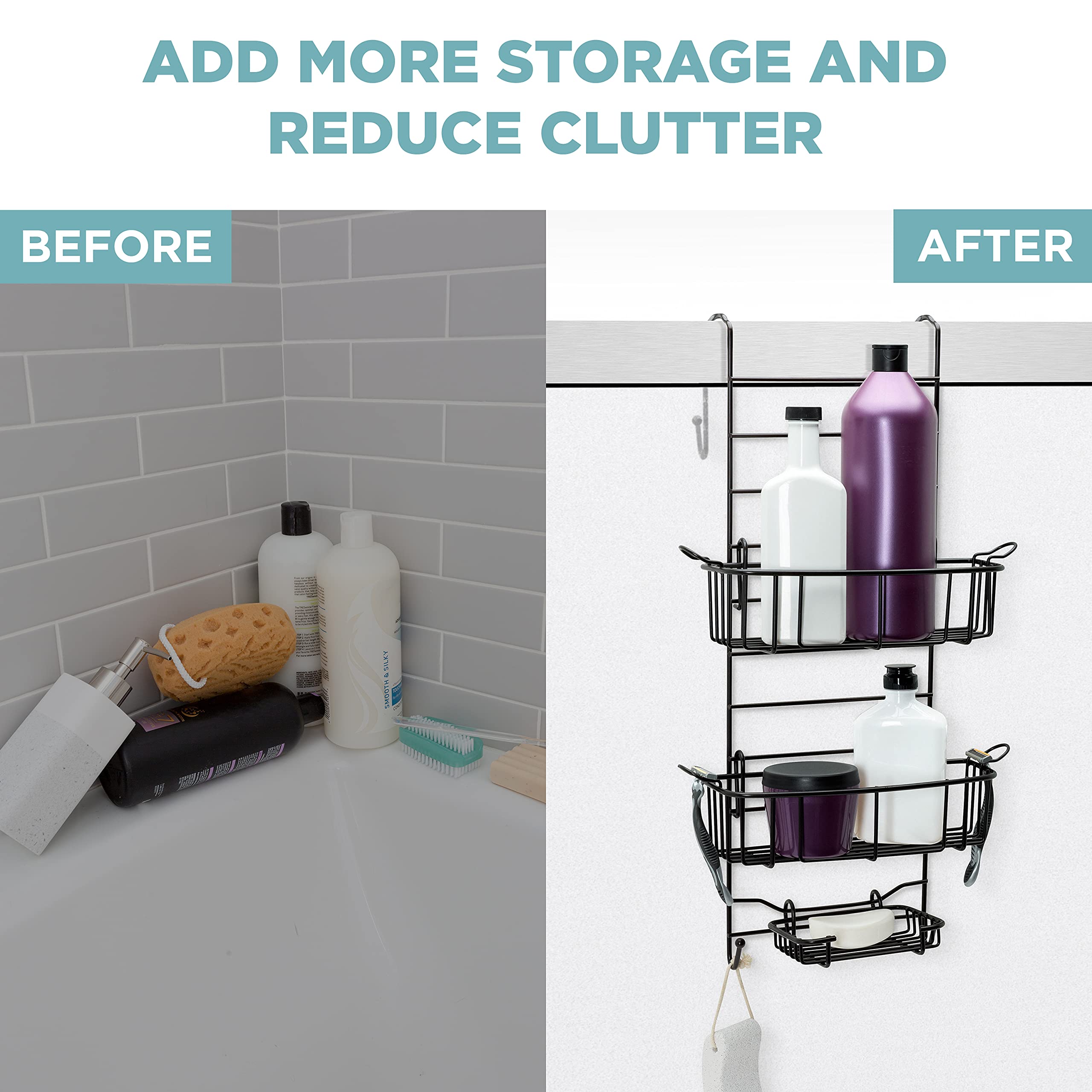 Zenna Home E7803Hb Shower Caddy, 12 In W X 8.75 In D X 23 In H, Heritage Bronze