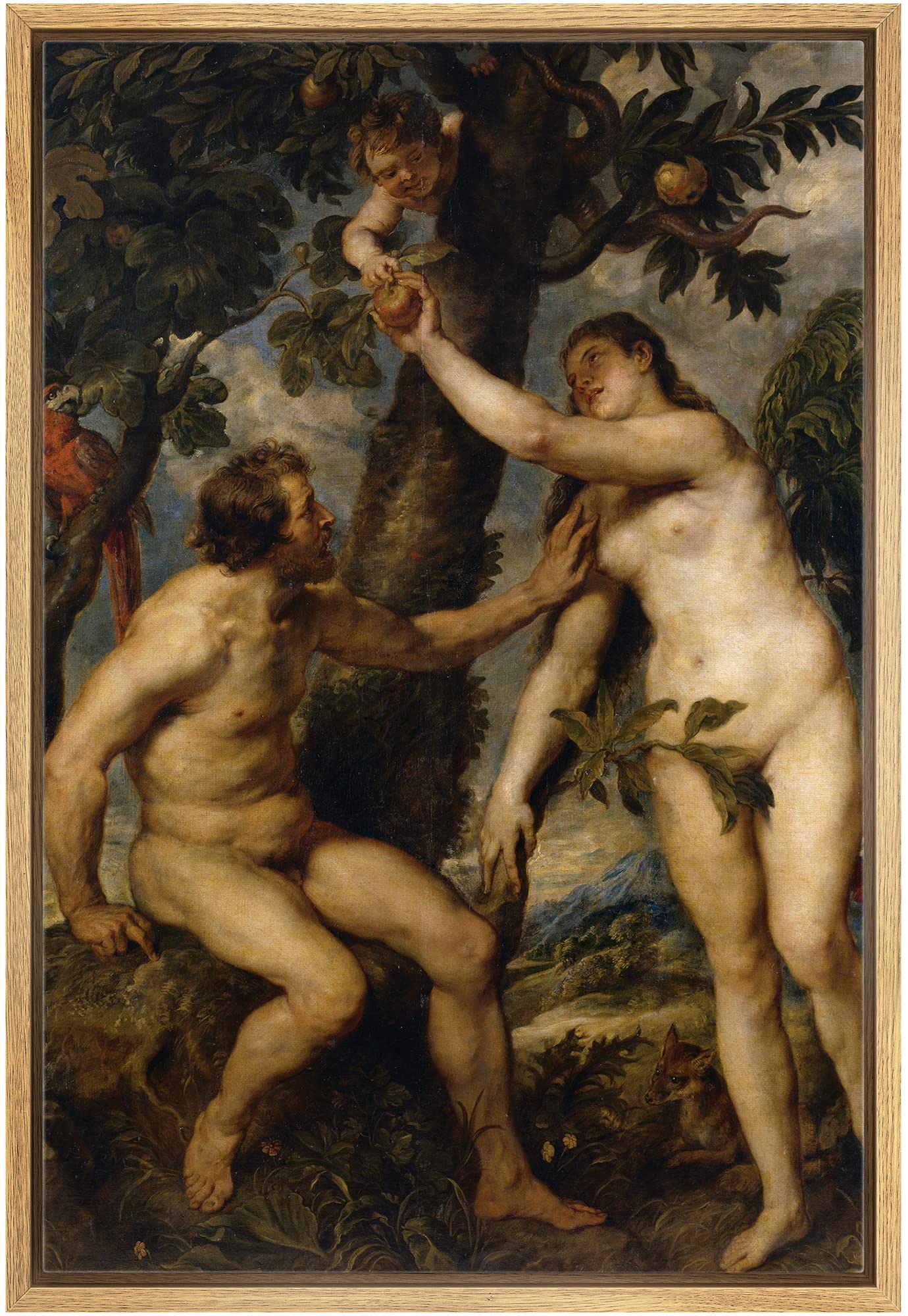 Wall26 - Oil Painting Of The Fall Of Man By Peter Paul Rubens In 1628-29 - Baroque Style - Adam, Eve, Devil, Angels - Framed Can