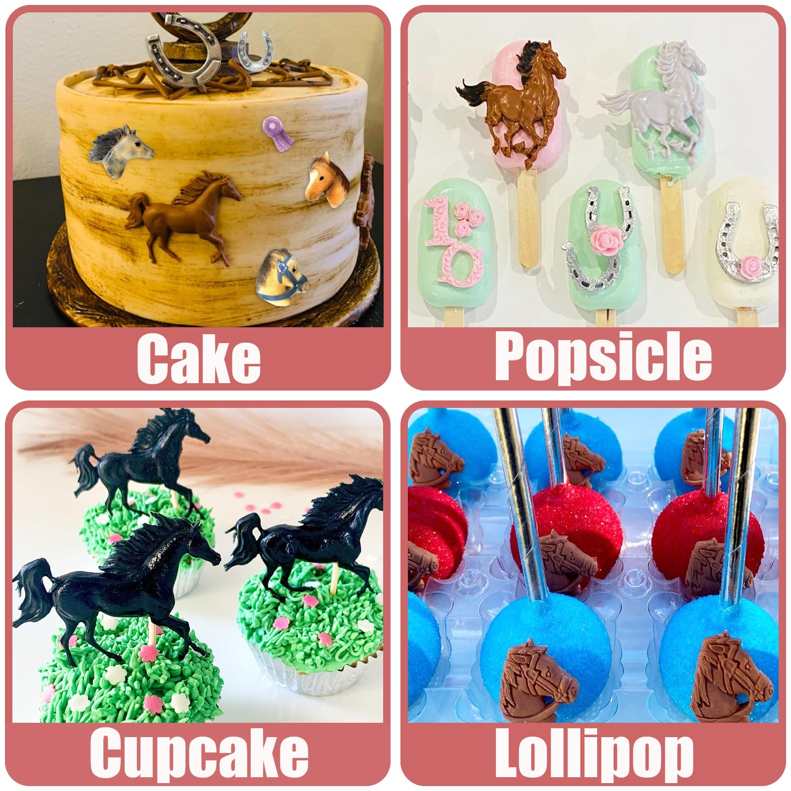 Horse Silicone Mold 4 Pcs,Horse Shoe Fondant Molds For Cowboy Boot Cowboy Chocolate Mold Cake Decoration Candy Sugar Cupcake Top