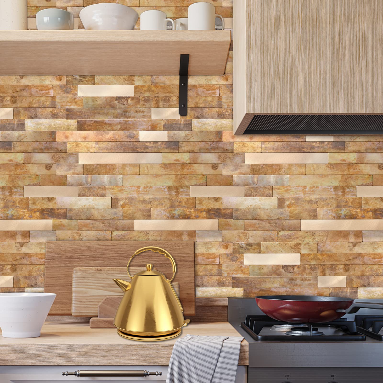 Yipscazo 10 Sheets Peel and Stick Metal Tile Backsplash, Stick on Tiles for Backsplash Kitchen, Bathroom, Laundry Room, Camper,