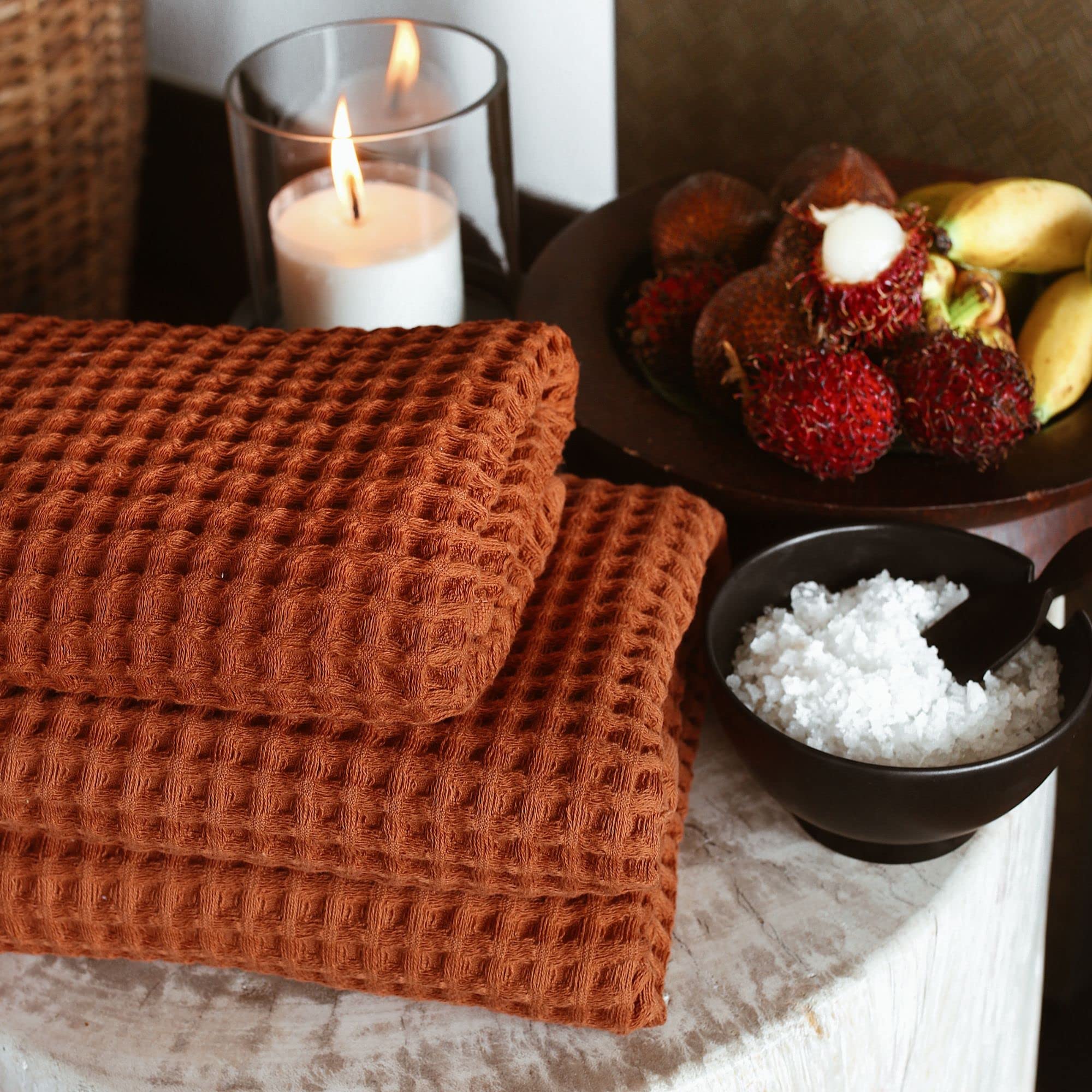 Sea Me At Home Waffle Hand Towel For Bathroom, 100% Turkish Cotton Towel (Hand Towel, Terra)