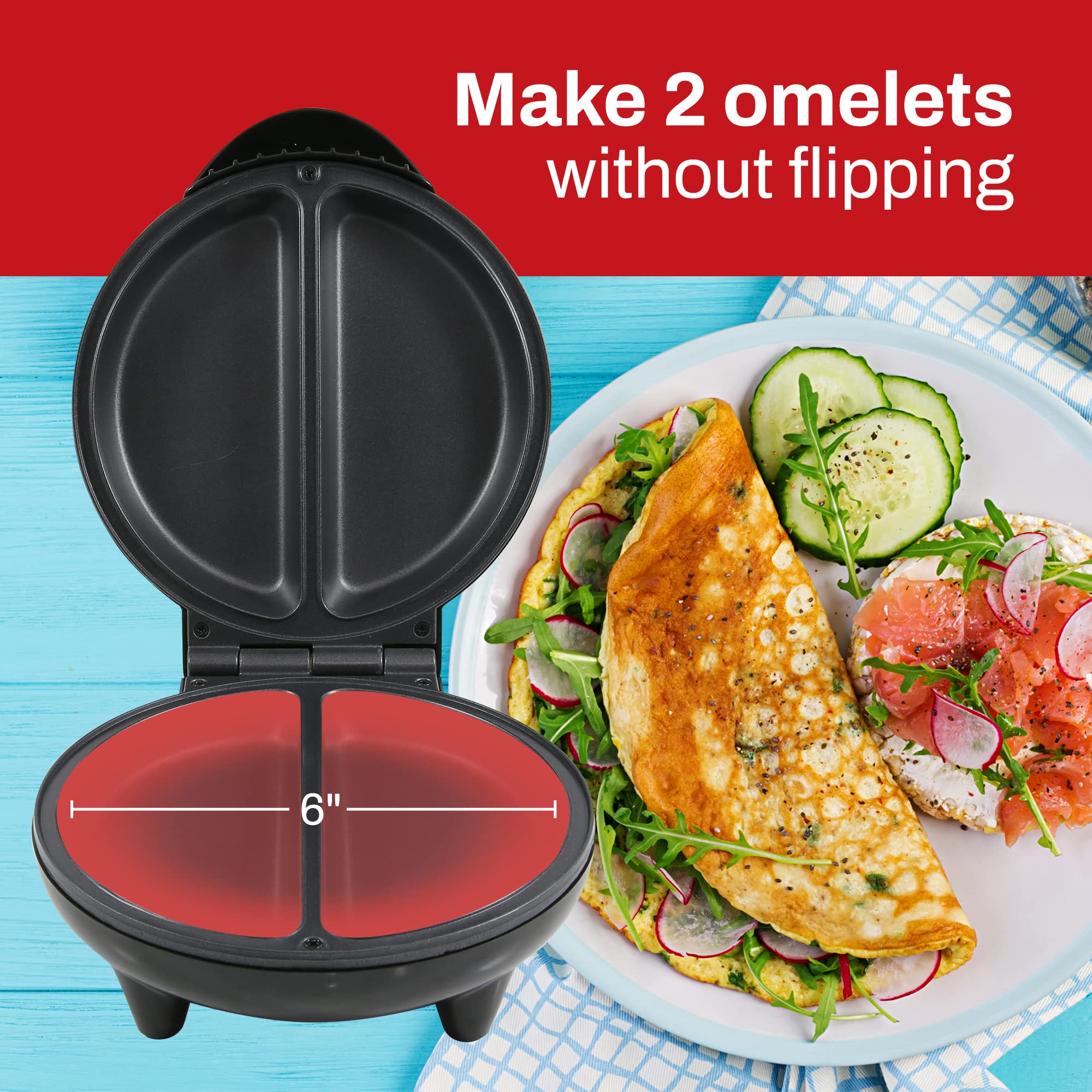 Elite Gourmet Omelet Maker EOM205 - Non-Stick for 2 Individual 6.5" Omelets, Stainless Steel and Black