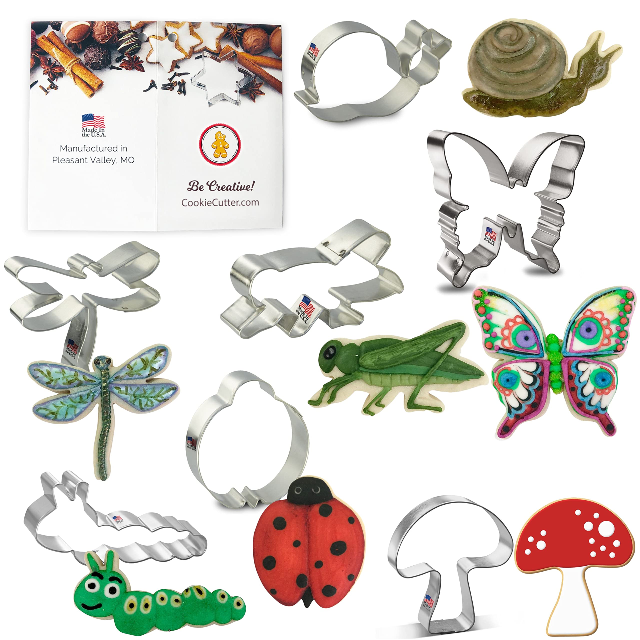 Foose Cookie Cutter 7 Piece Insect 3.5 In Dragonfly, 4.25 In Caterpillar, 3 In Ladybug, 4.5 In Butterfly, 3.5 In Grasshopper, 4.