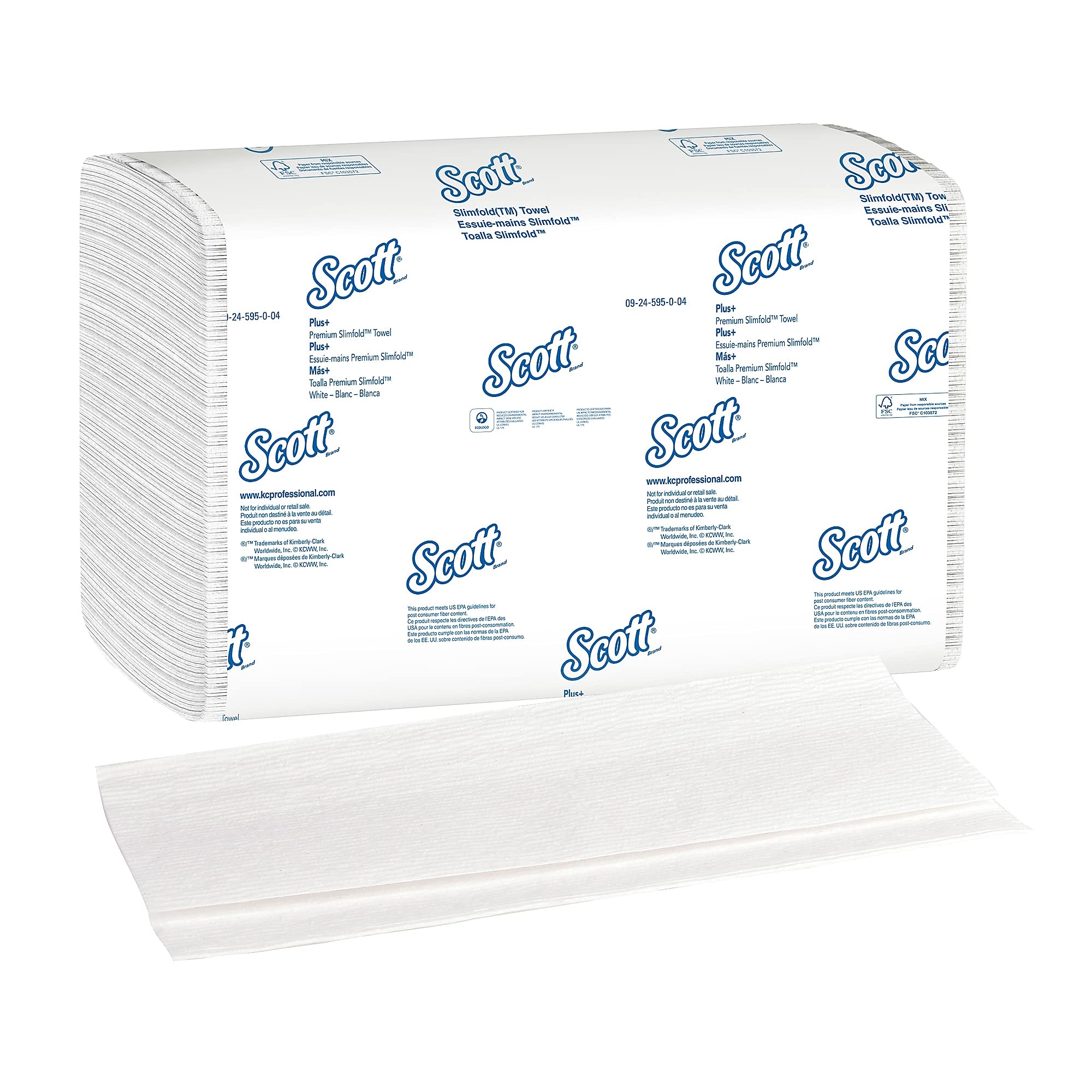 Scott Control Hand Towels Slimfold (04442) With Fast-Drying Absorbency Pockets, White, 90 Towels / Clip, 24 Packs / Case, 90 Cou