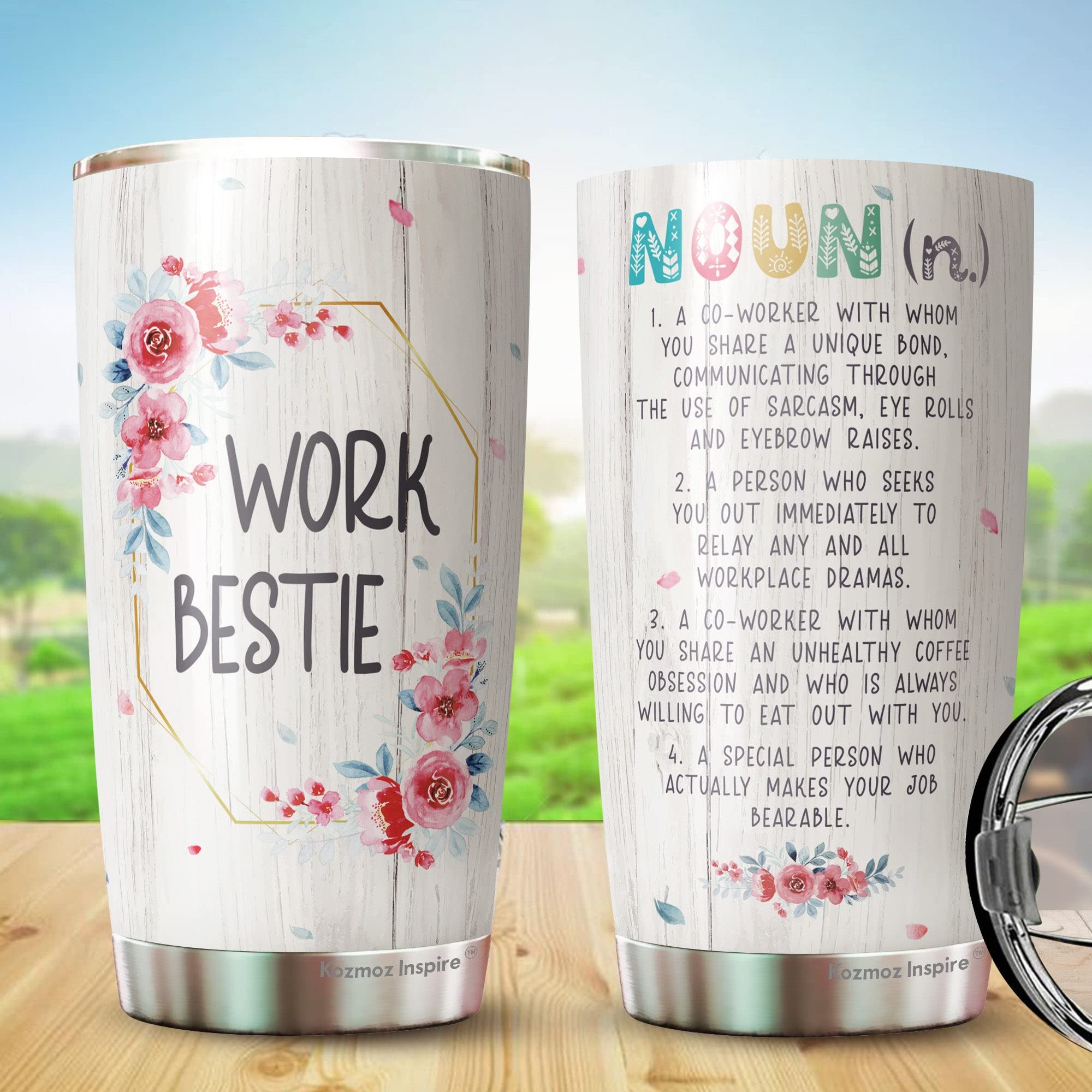 Kozmoz Inspire Work Bestie Definition Tumbler 20 Oz - Work Bestie Cup, Work Bestie Gifts For Women - Gifts For Coworkers Leaving