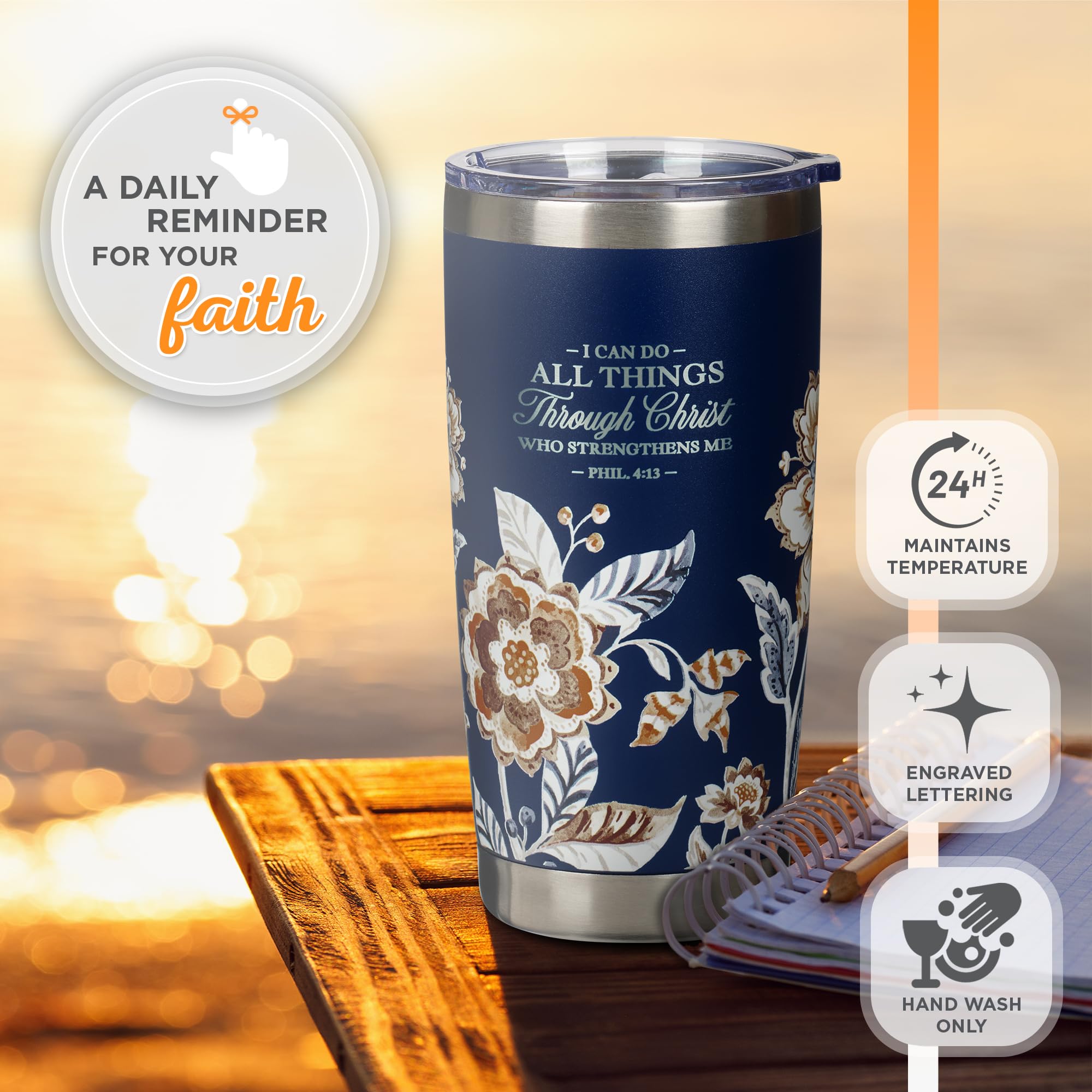 Christian Art Gifts Stainless Steel Scripture Tumbler Travel Mug For Women: All Things Through Christ Inspirational Bible Verse,