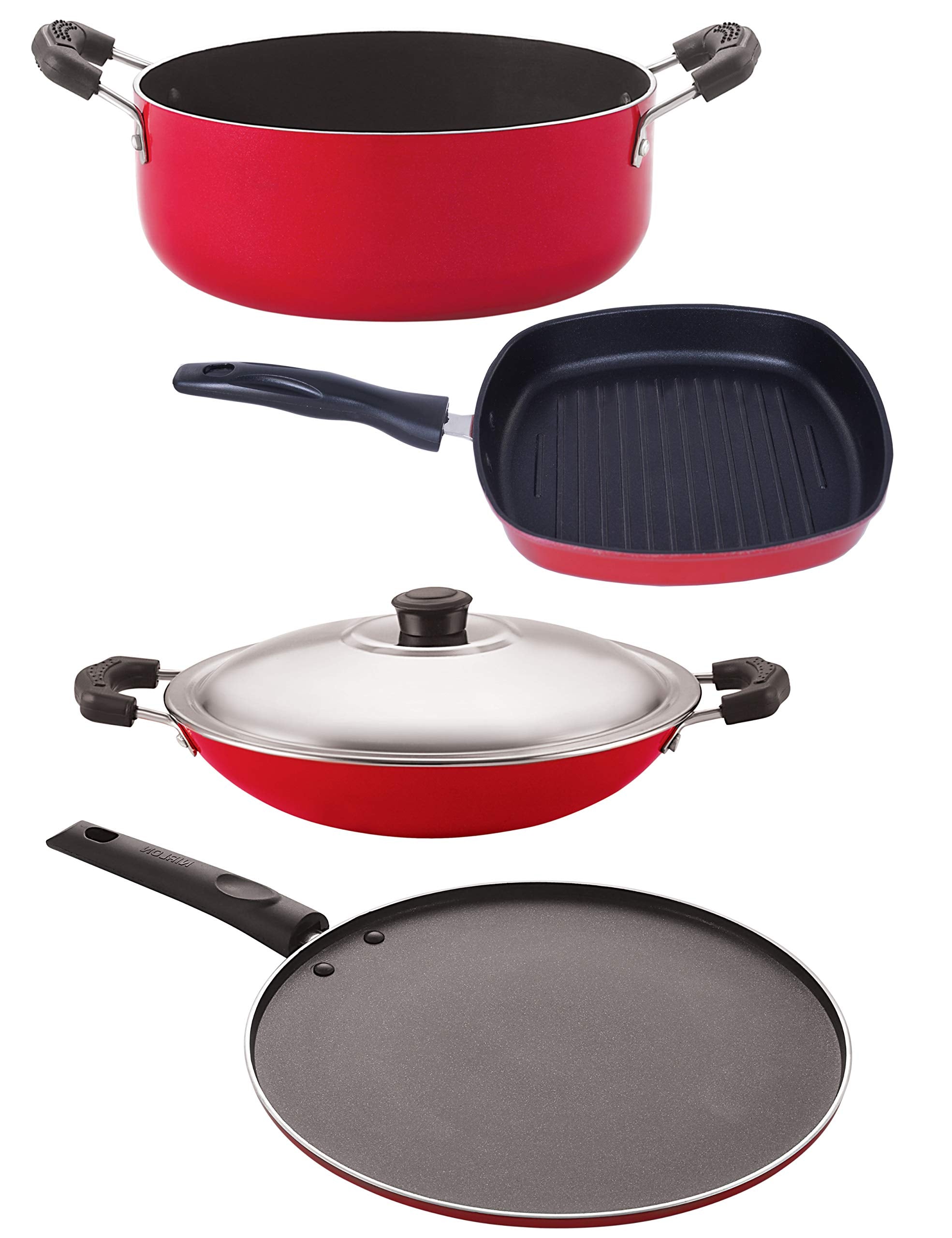 Nirlon NonStick Aluminium Heat Resistance Cookware Set With Bakelite Handle, Gas Compatible (Ac_St12_Gp24.5_Cs24)