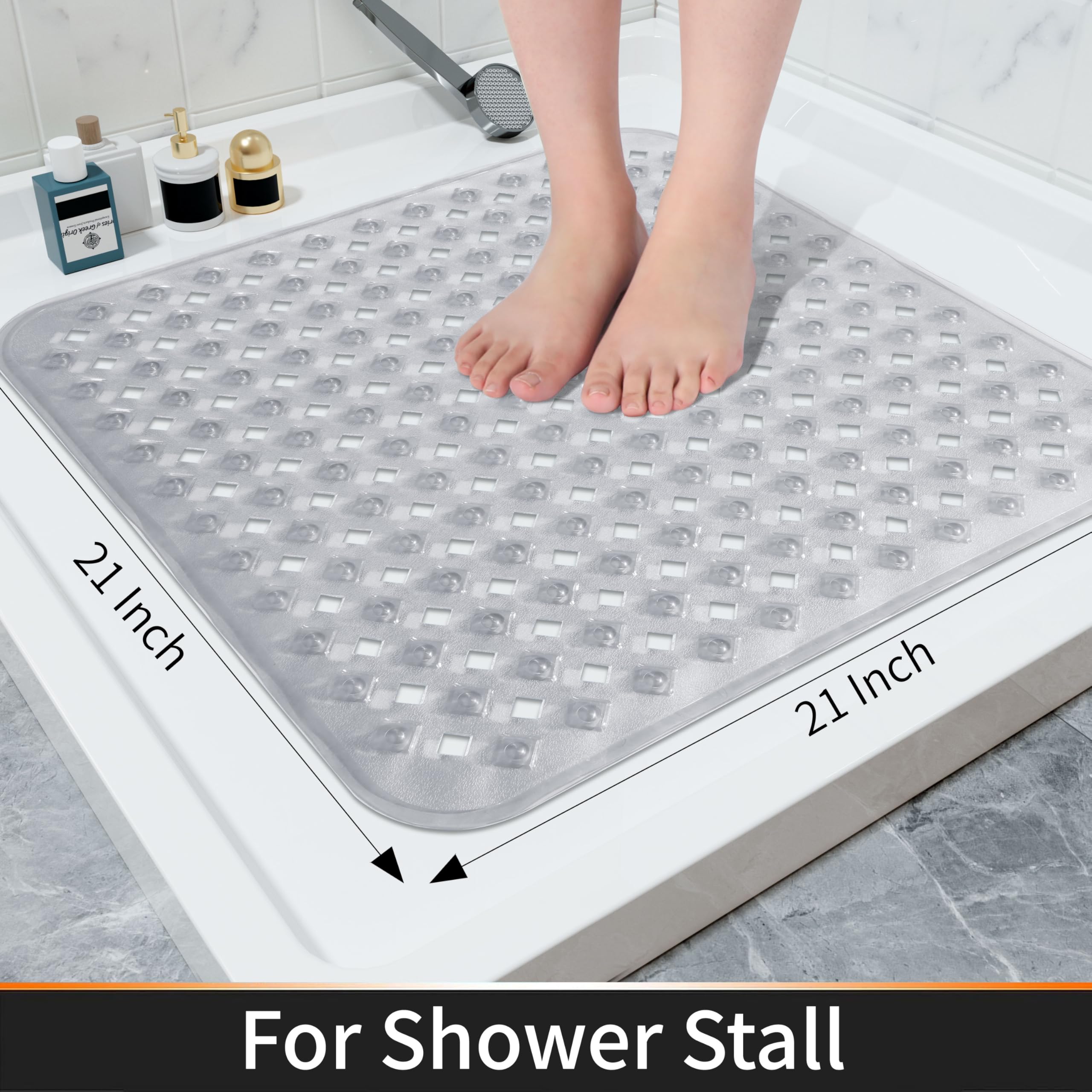 Yimobra Shower Bathtub Mat Non Slip, Bath Mats For Tub, Stall Mat With Drain Holes Suction Cups, Machine Washable, Bpa, Latex,Ph