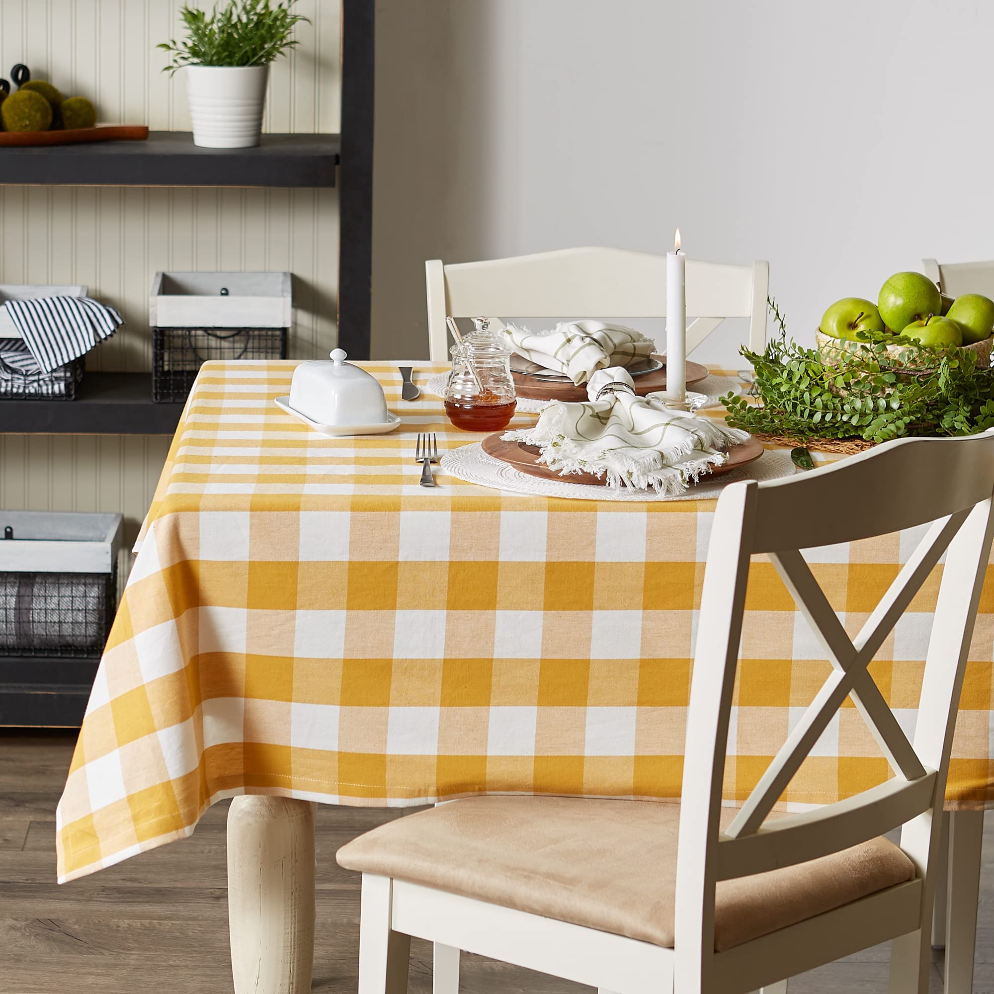 Dii Buffalo Check Collection, Classic Farmhouse Tablecloth, Tablecloth, 52X52, Honey Gold