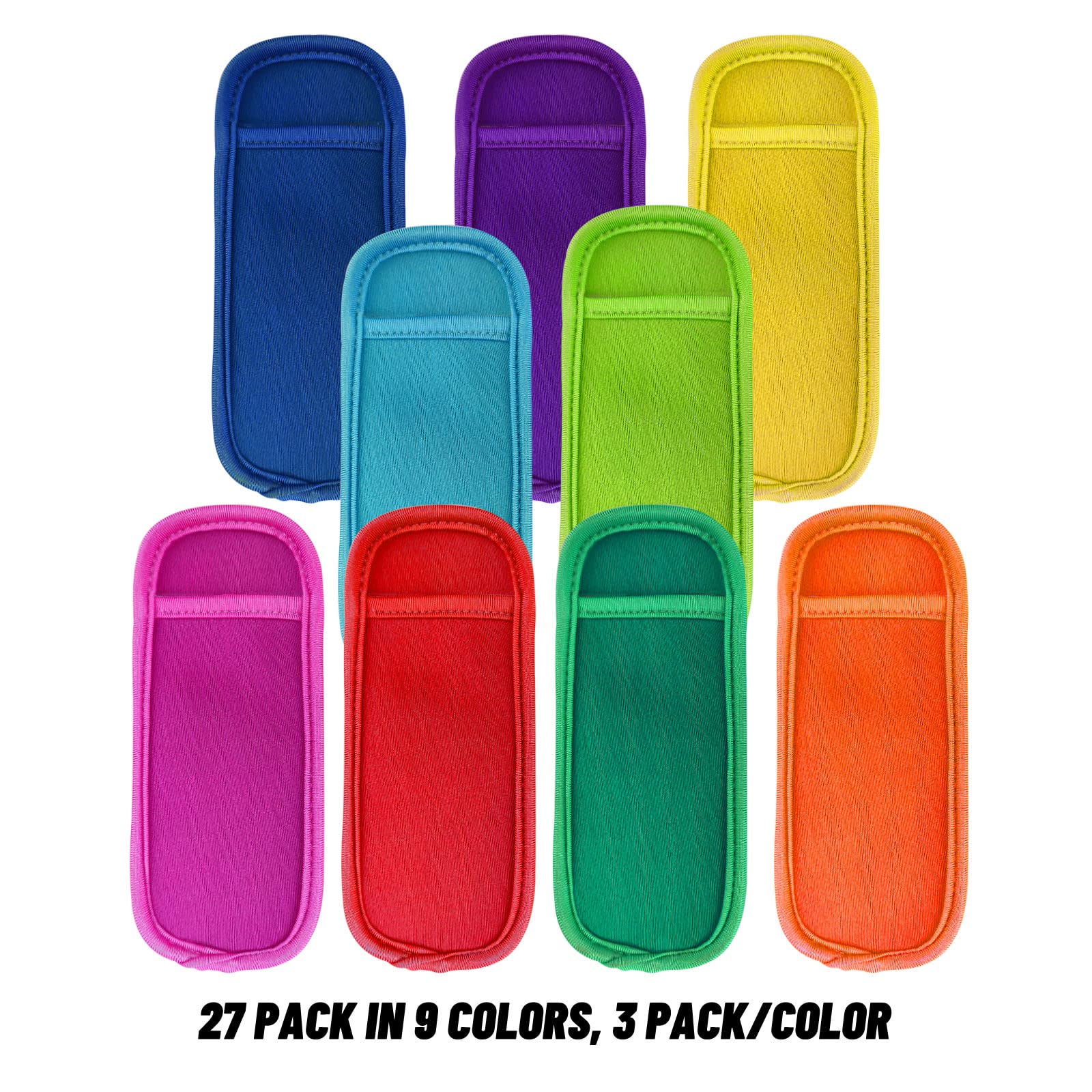 Reifut 27 Pieces In 9 Colors Reusable Popsicle Holders Popsicle Bags Freezer Ice Pop Sleeves Anti Freezing Ice Pop Holders