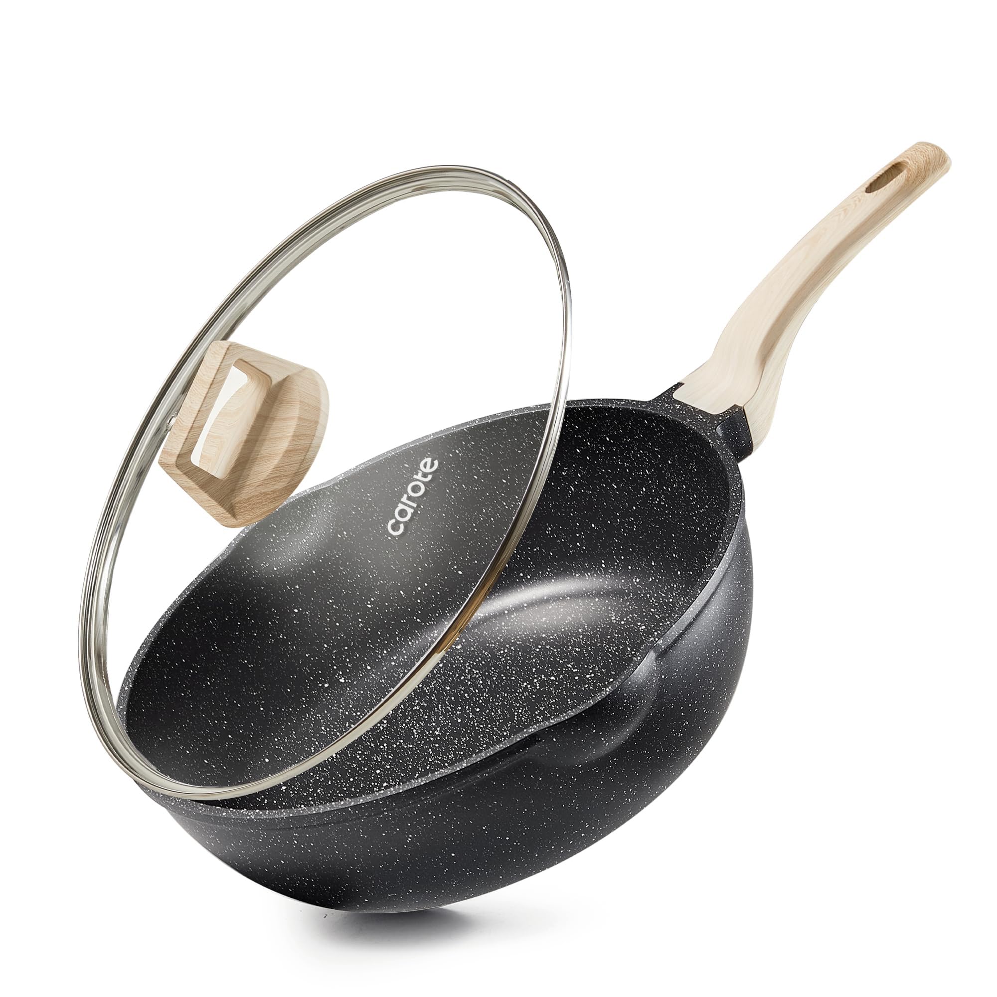 Carote Non Stick Deep Frying Pan, Granite Kadai With Lid, Induction Wok, Saute Pan, Biriyani Pot, 28Cm/4.3L