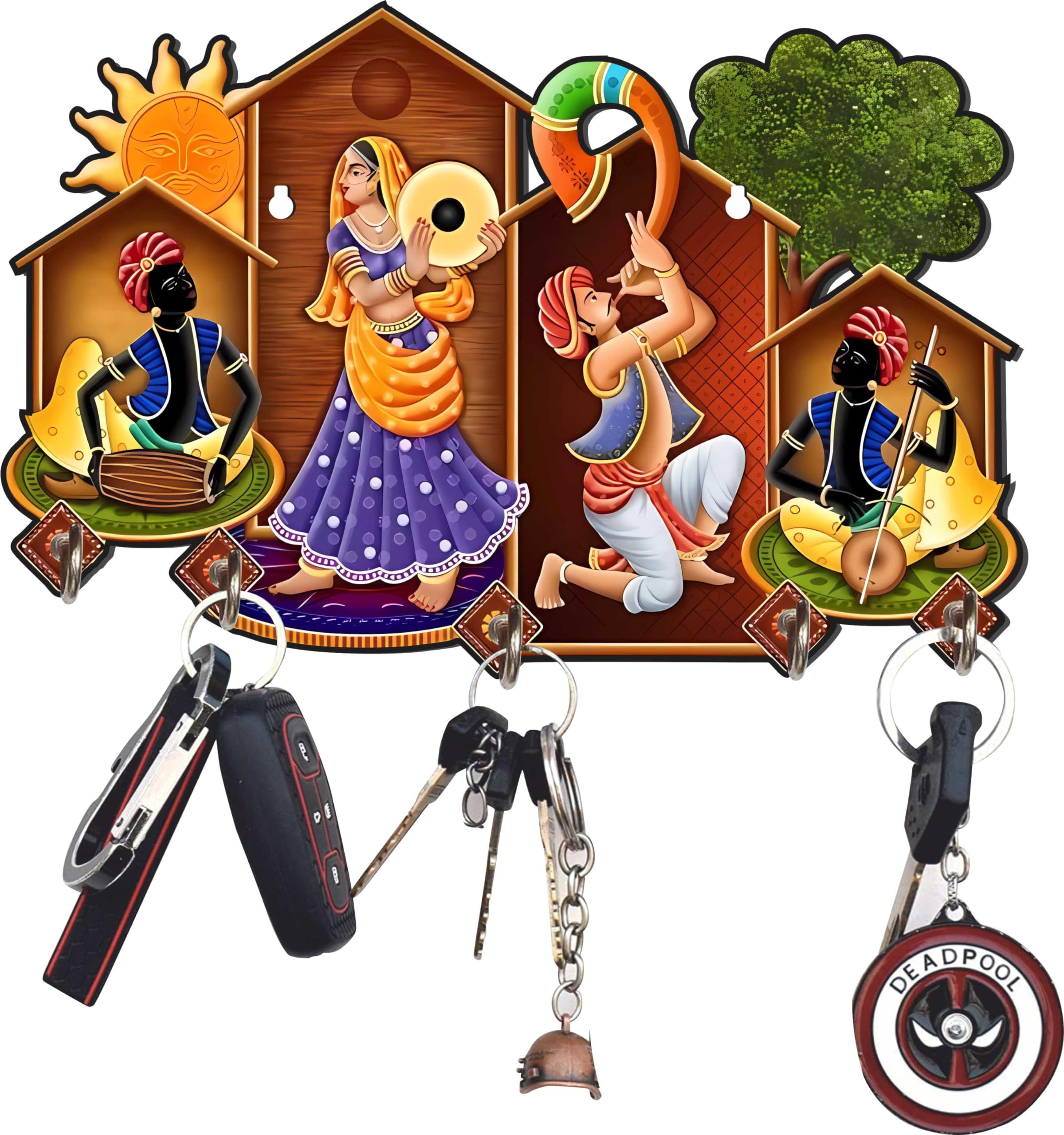 APS ART PLUS STORE Wood Uv Printed Musician Family Key Holder for Wall Decor, Key Holder for Wall Decor Stylish, Multicolour