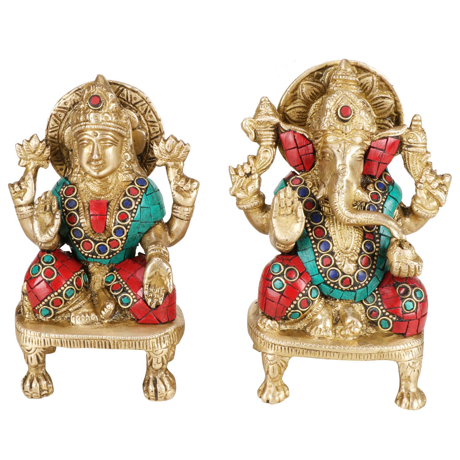 Svarup Brass Lakshmi Ganesha Laxmi Ganesh Idol For Diwali Pooja Home Decor (Height 5.5 Inch Multicolor)