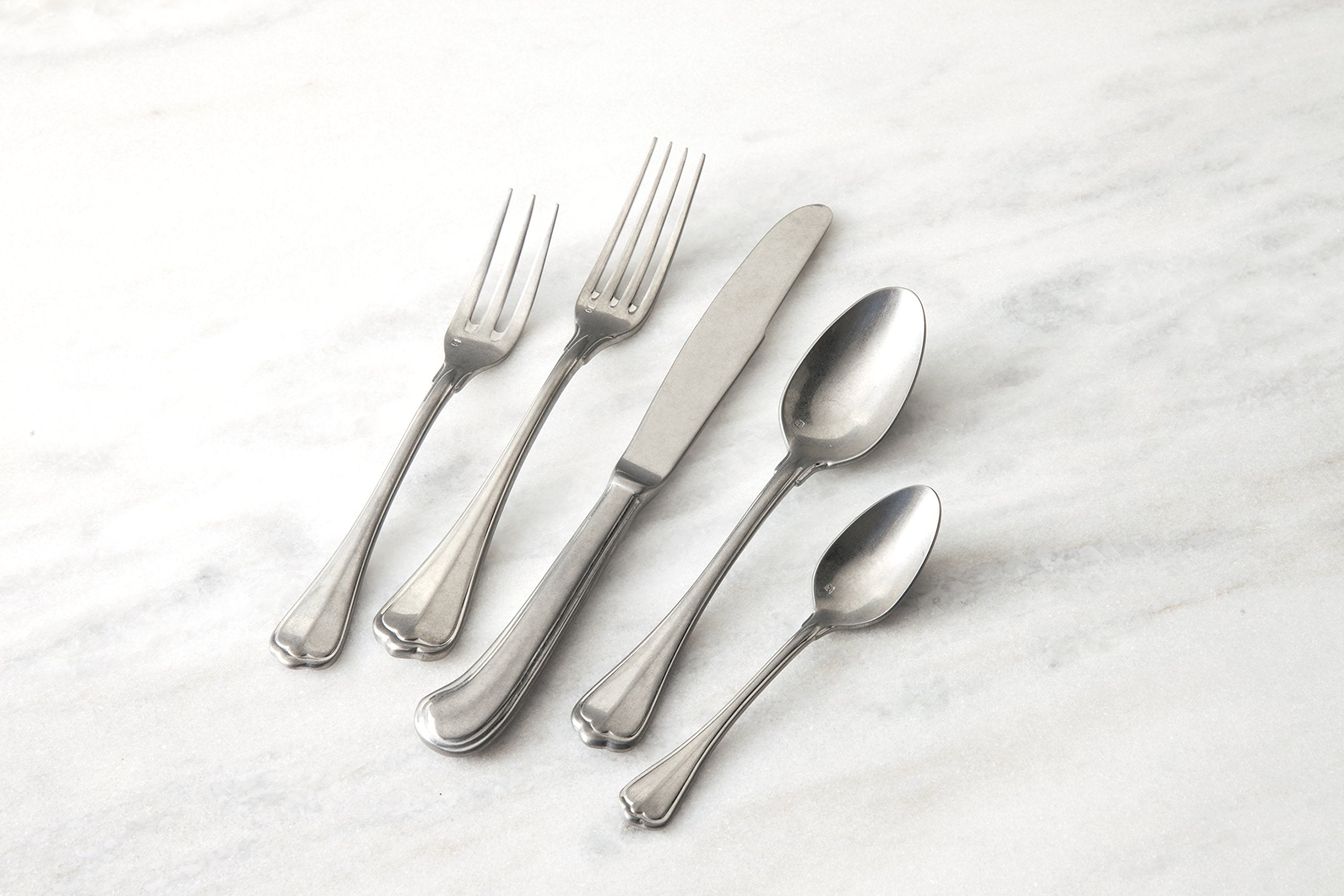 Fortessa San Marco Flatware 5 Piece Place Setting, Antique Silver