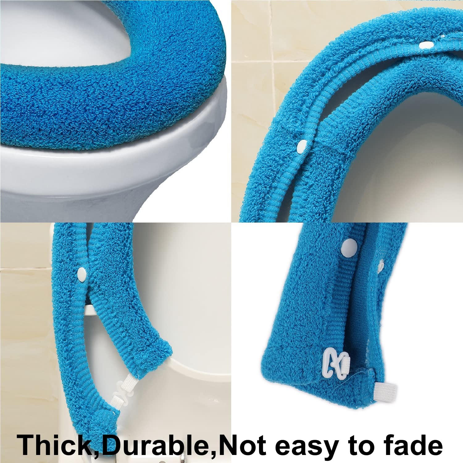 Senomor Toilet Seat Cover,Bathroom Soft Thicker Warmer With Snaps Fixed Stretchable Washable Fiber Cloth Toilet Seat Covers Pads