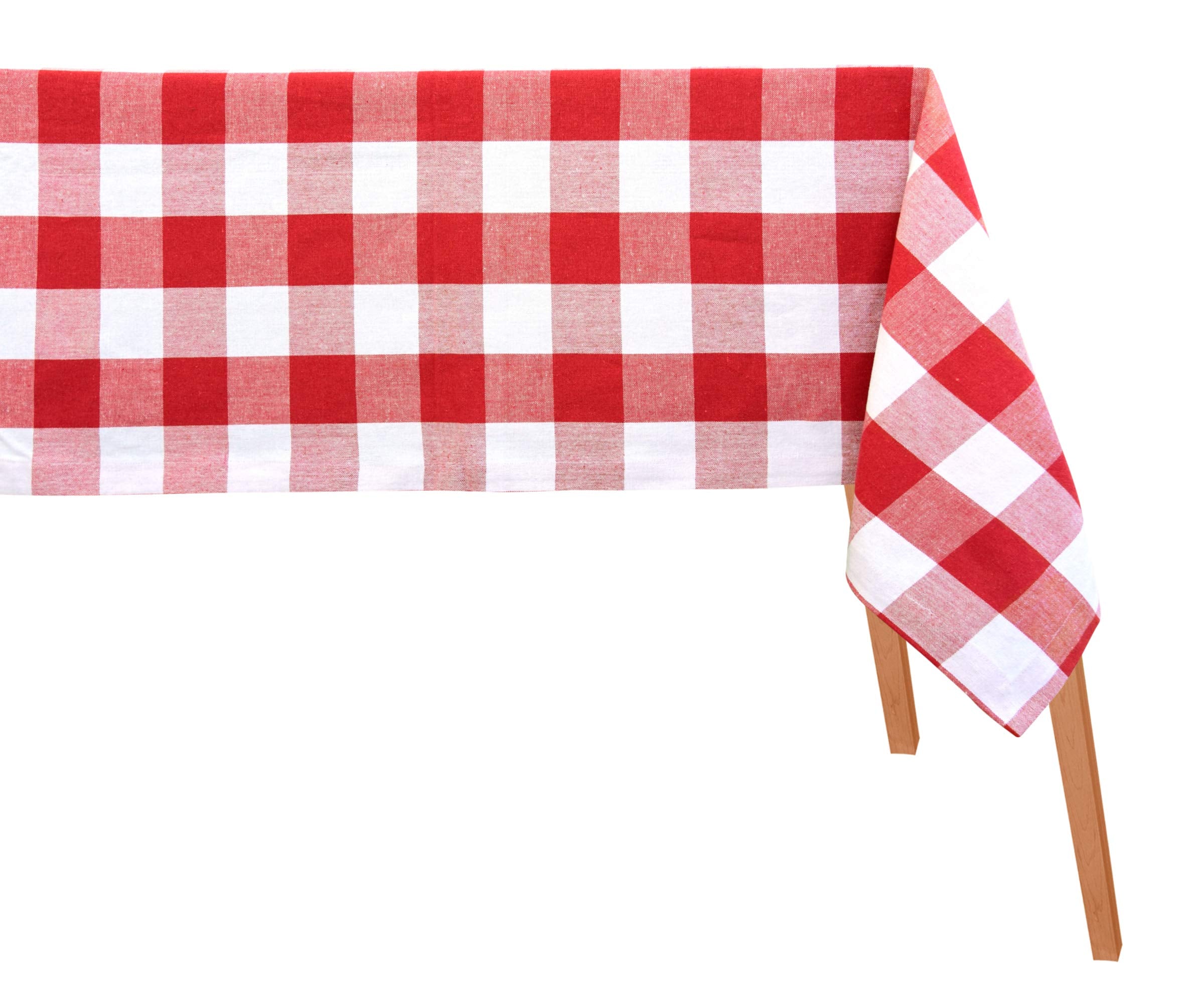 All Cotton and Linen Red Cotton Tablecloth, 63 X 109, Rectangular, Checkered, 100% Cotton, Farmhouse, 2.33 lbs
